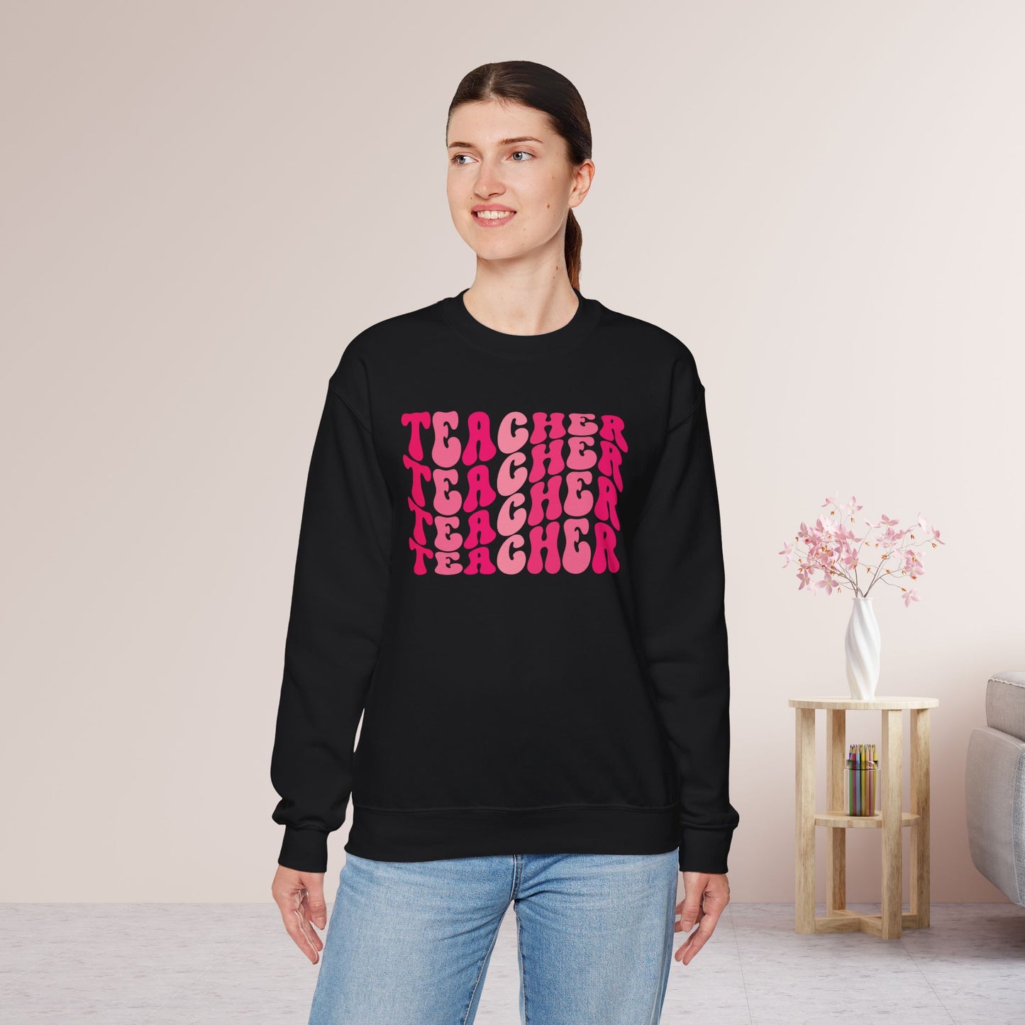 Groovy Hot Pink Teacher Sweatshirt for School Teachers