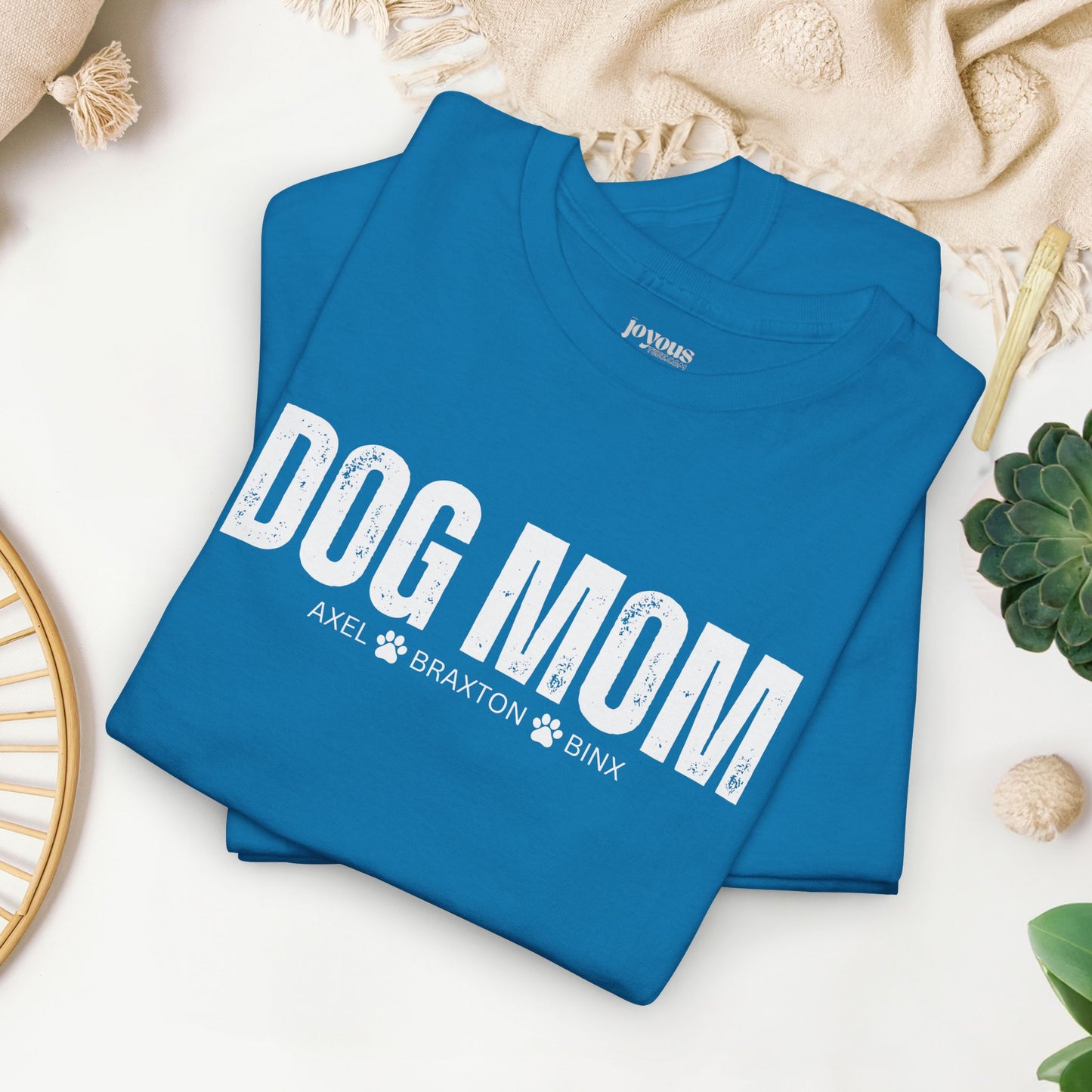 Custom Dog Mom Heavy Cotton Tee with Dogs Name - Personalized Dog Lover Gift