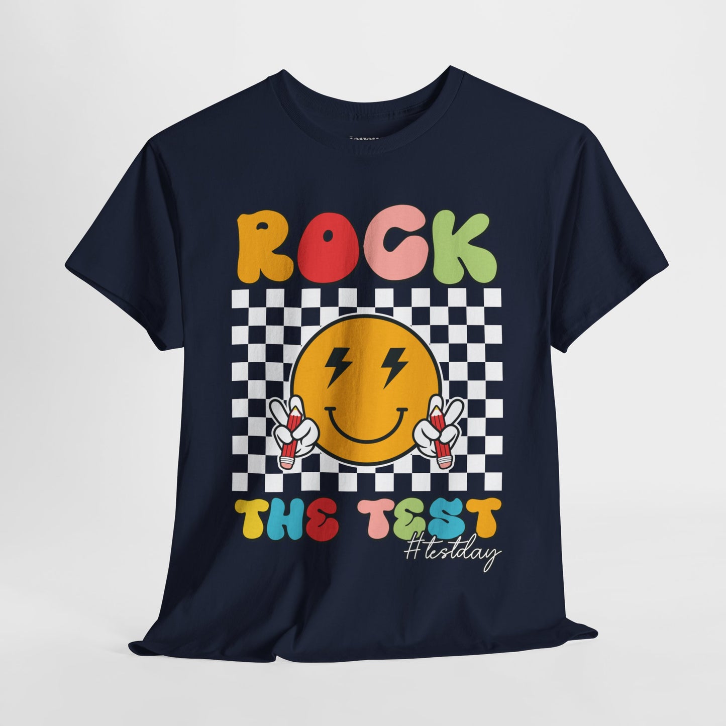 Rock The Test Groovy Teacher Shirt - Back to School Heavy Cotton Tee