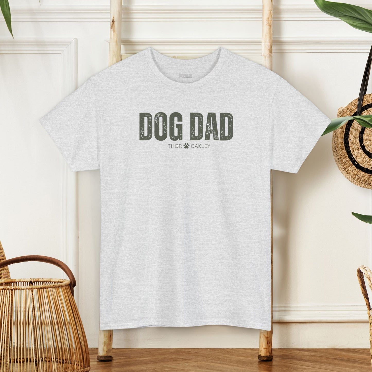 Custom Dog Dad Heavy Cotton Tee with Dogs Name - Personalized Dog Lover Gift