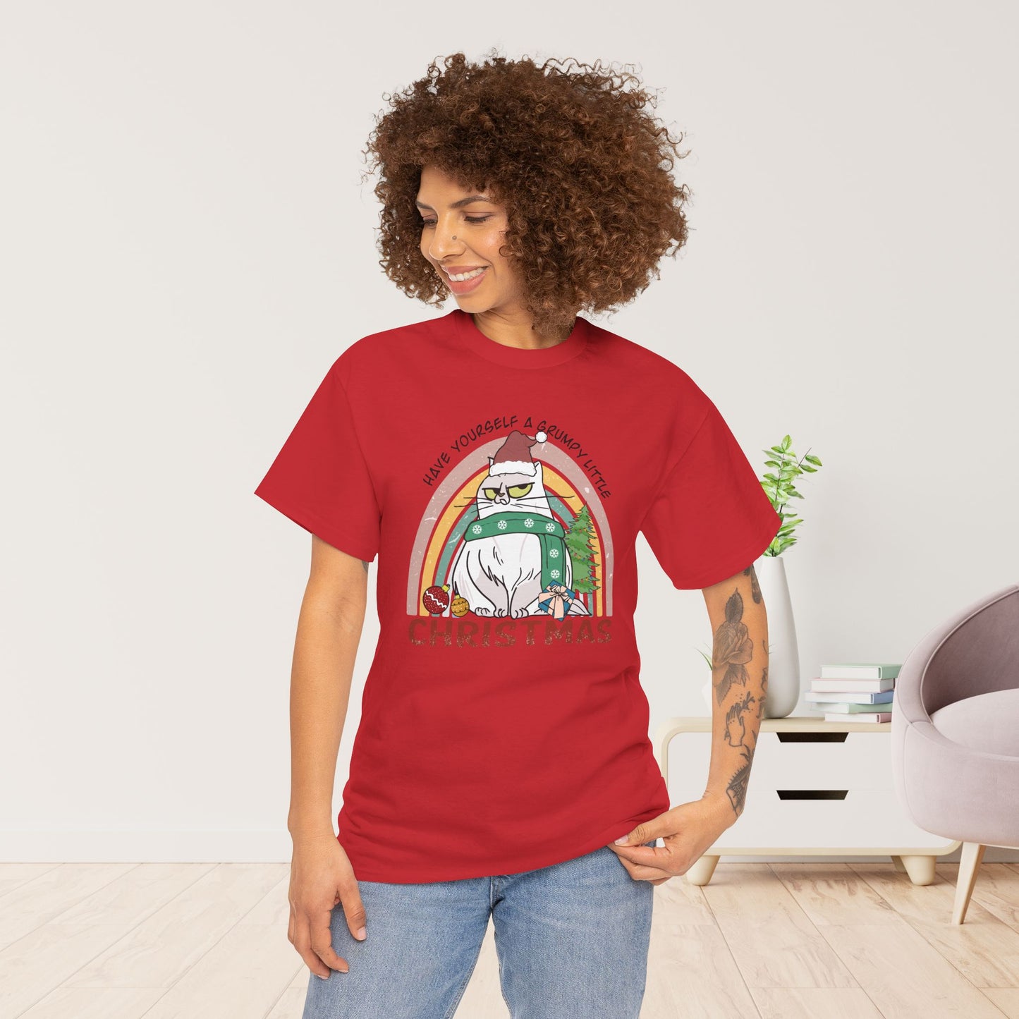 Have Yourself A Grumpy Little Christmas Funny Cat Christmas Heavy Cotton Tee - Cat Lovers Christmas Gift