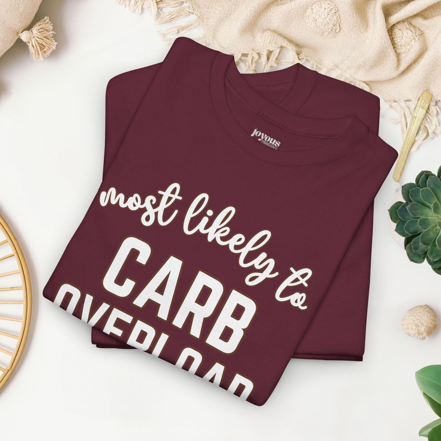 Funny Thanksgiving Shirt - Most Likely to Carb Overload Heavy Cotton Tee