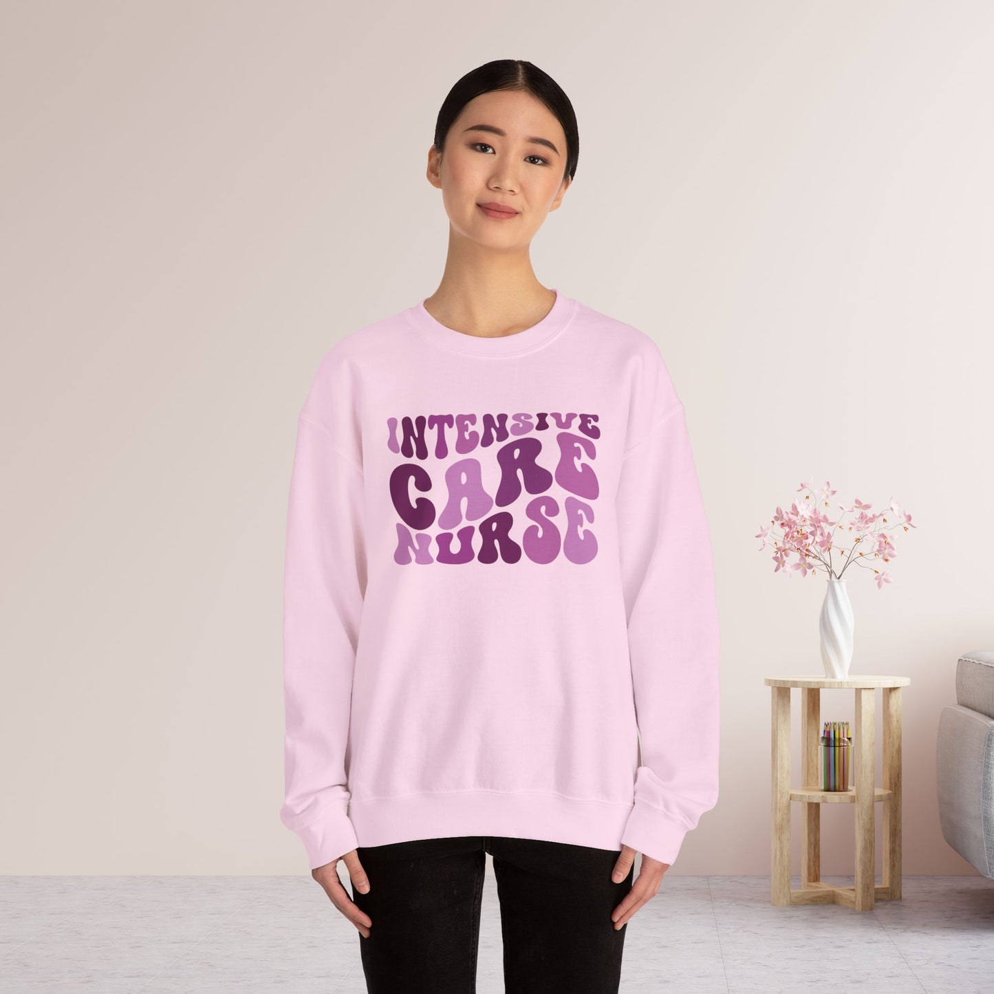 Groovy Purple ICU Nurse Crewneck Sweatshirt