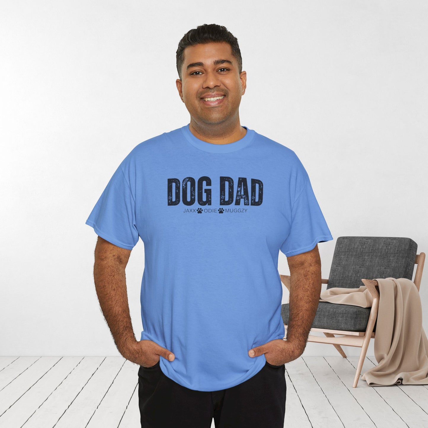 Custom Dog Dad Heavy Cotton Tee with Dogs Name - Personalized Dog Lover Gift
