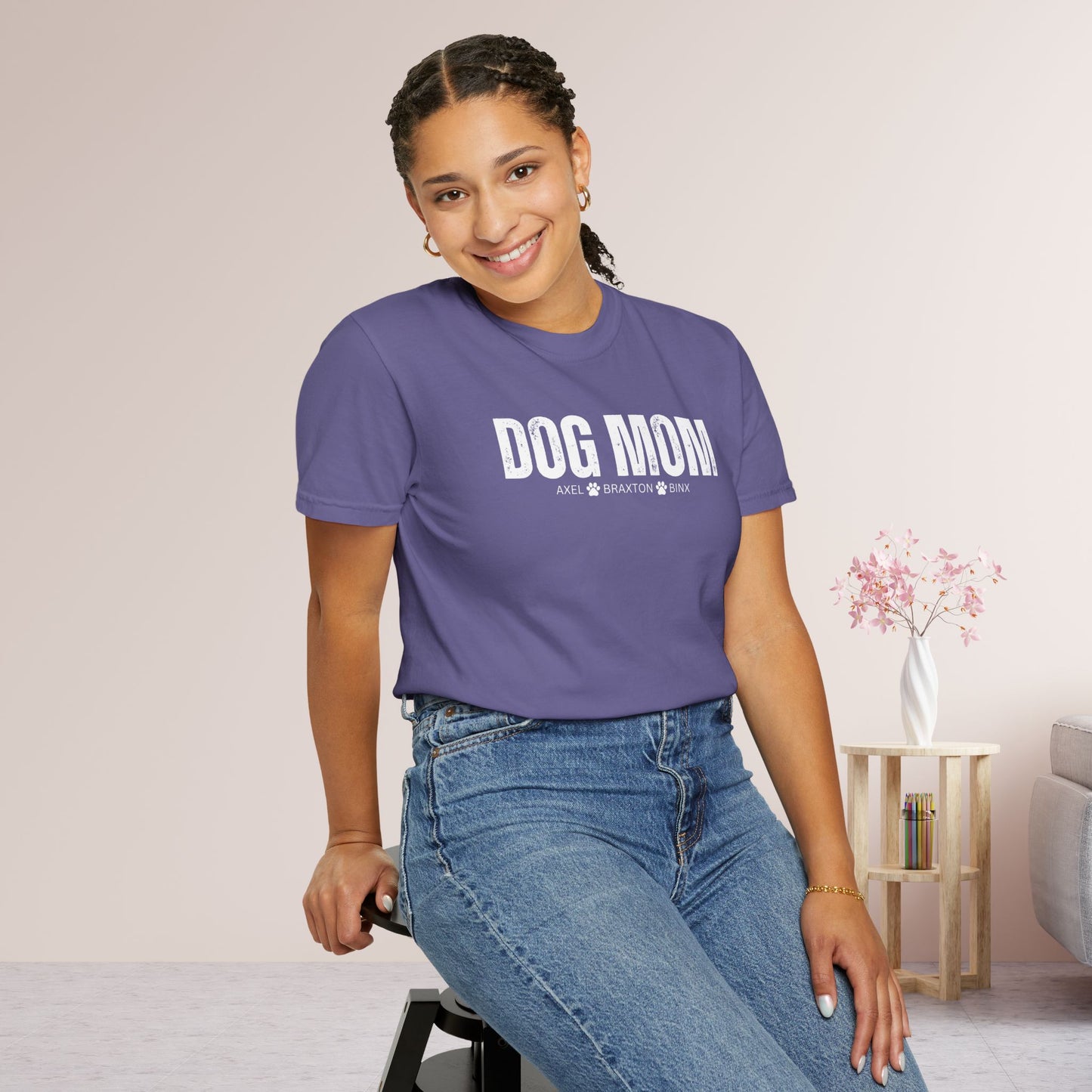 Custom Dog Mom Comfort Colors Shirt with Dogs Name - Personalized Dog Lover Gift