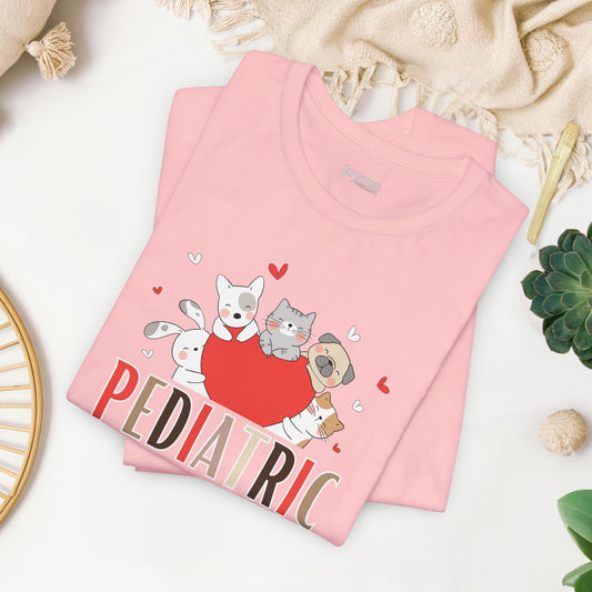 Pediatric Nurse Soft Cotton Tee with Cute Dogs and Cats for PEDS Nurse