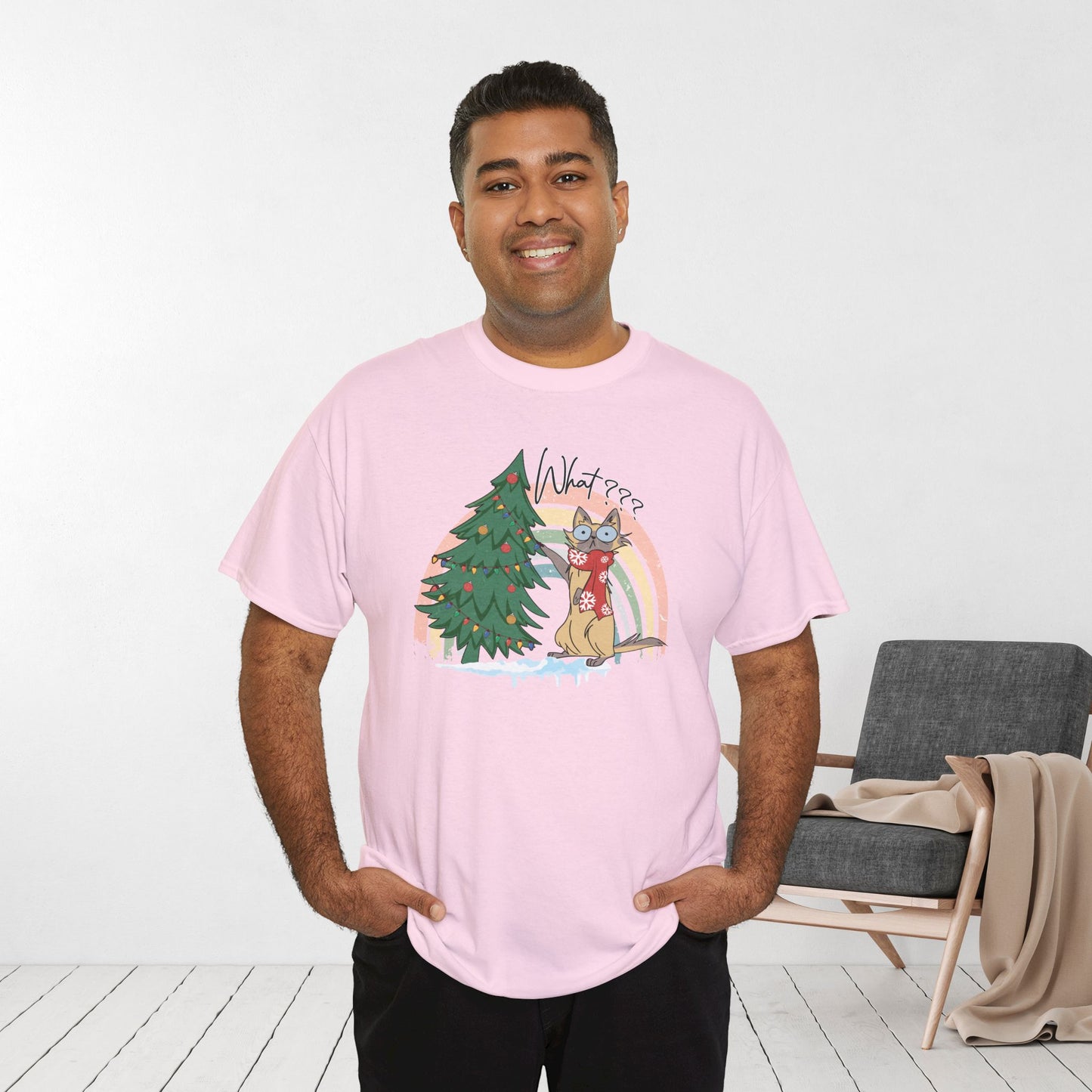 What??? Funny Cat Christmas Heavy Cotton Tee - Cat Lovers Christmas Gift