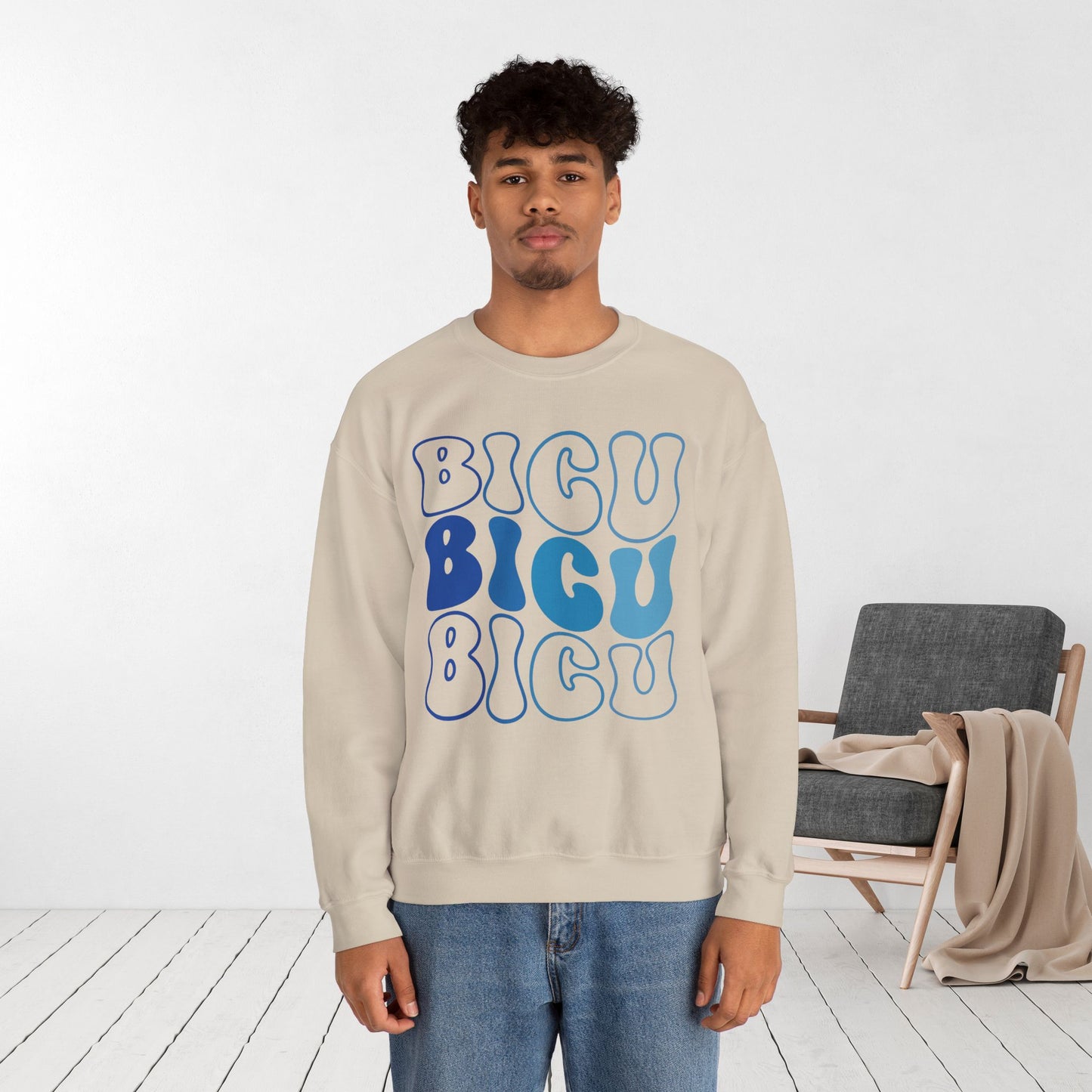 Groovy Blue BICU Sweatshirt - Burn ICU Nurse Sweater