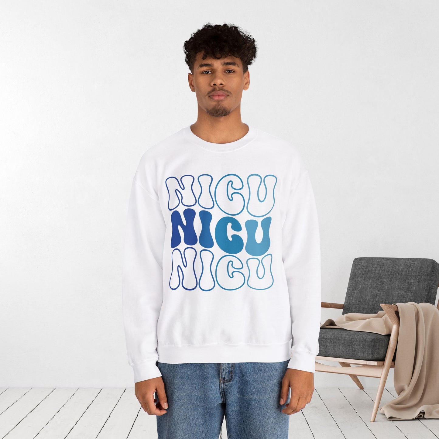 Groovy Blue NICU Sweatshirt - Neonatal ICU Nurse Sweater