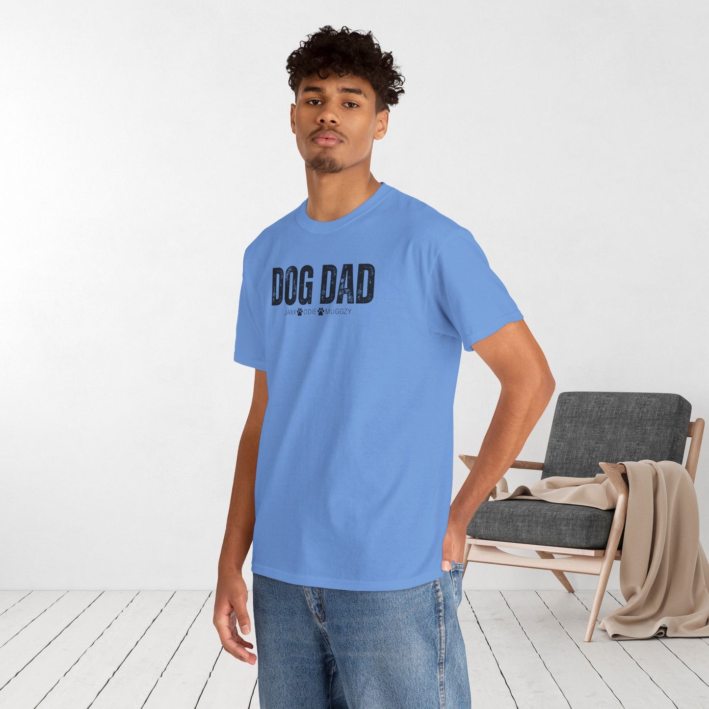 Custom Dog Dad Heavy Cotton Tee with Dogs Name - Personalized Dog Lover Gift