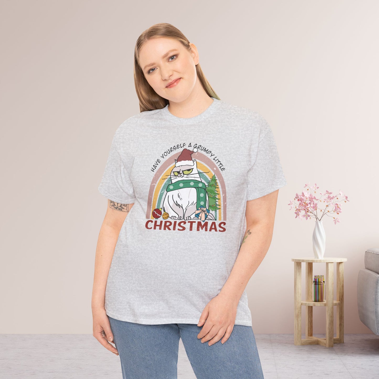 Have Yourself A Grumpy Little Christmas Funny Cat Christmas Heavy Cotton Tee - Cat Lovers Christmas Gift