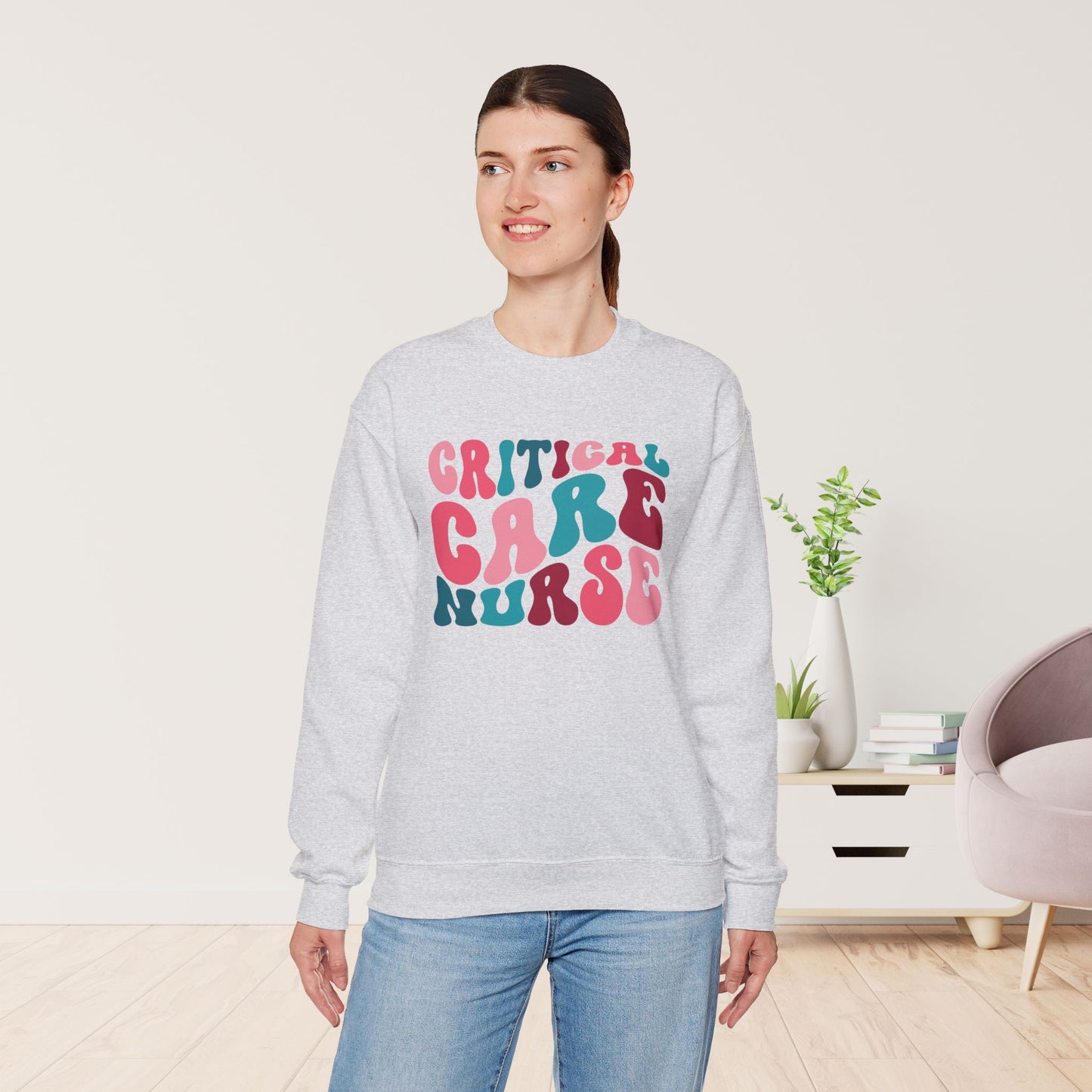 Groovy Colorful Critical Care Nurse Crewneck Sweatshirt