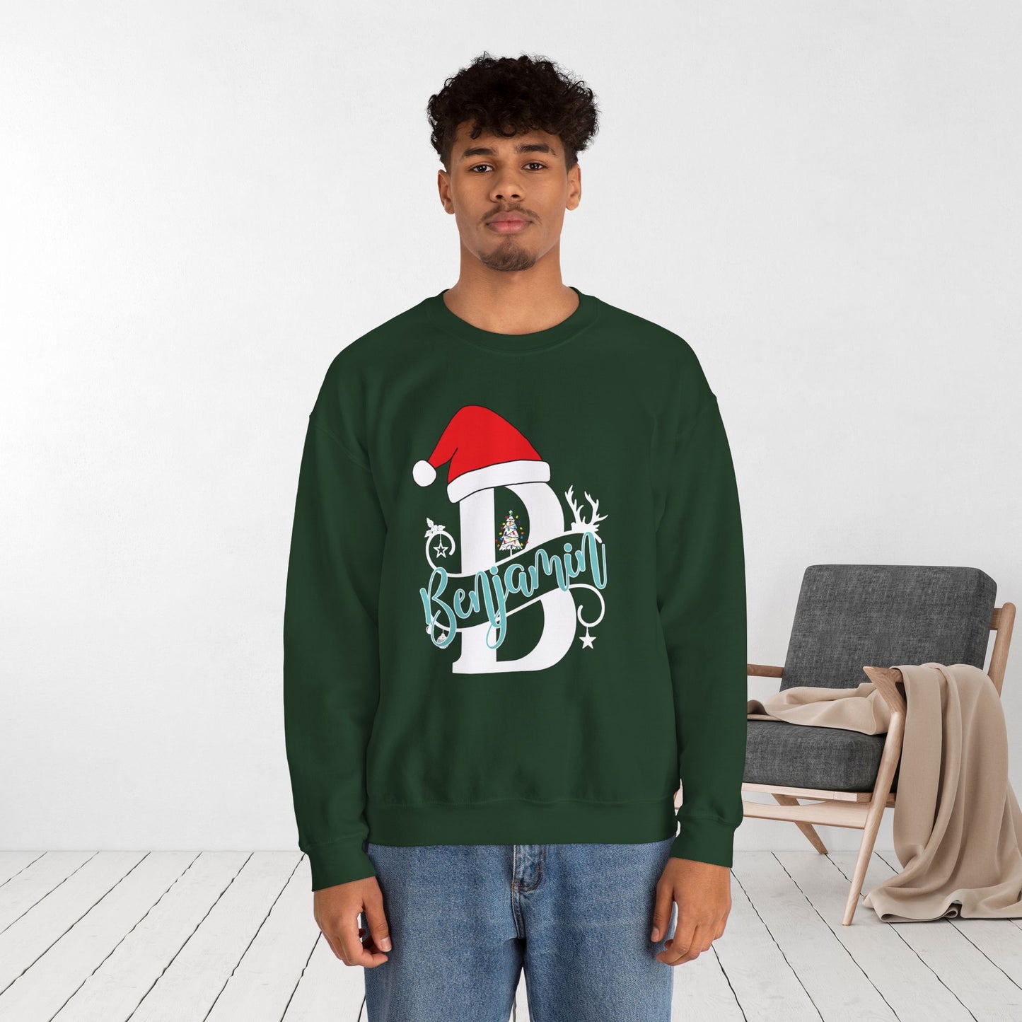 Personalized Christmas Monogram Sweatshirt with First Name - Custom Christmas Gifts