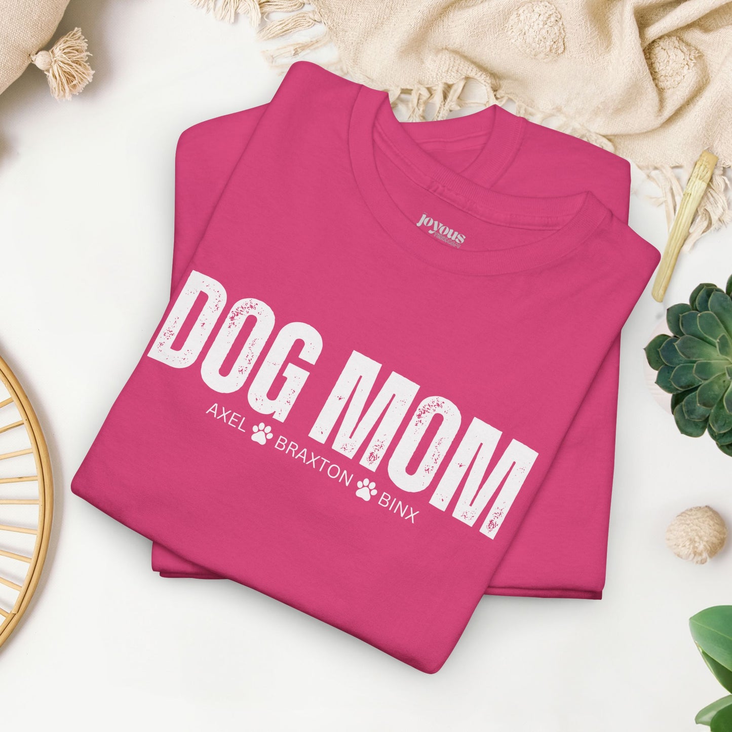 Custom Dog Mom Heavy Cotton Tee with Dogs Name - Personalized Dog Lover Gift