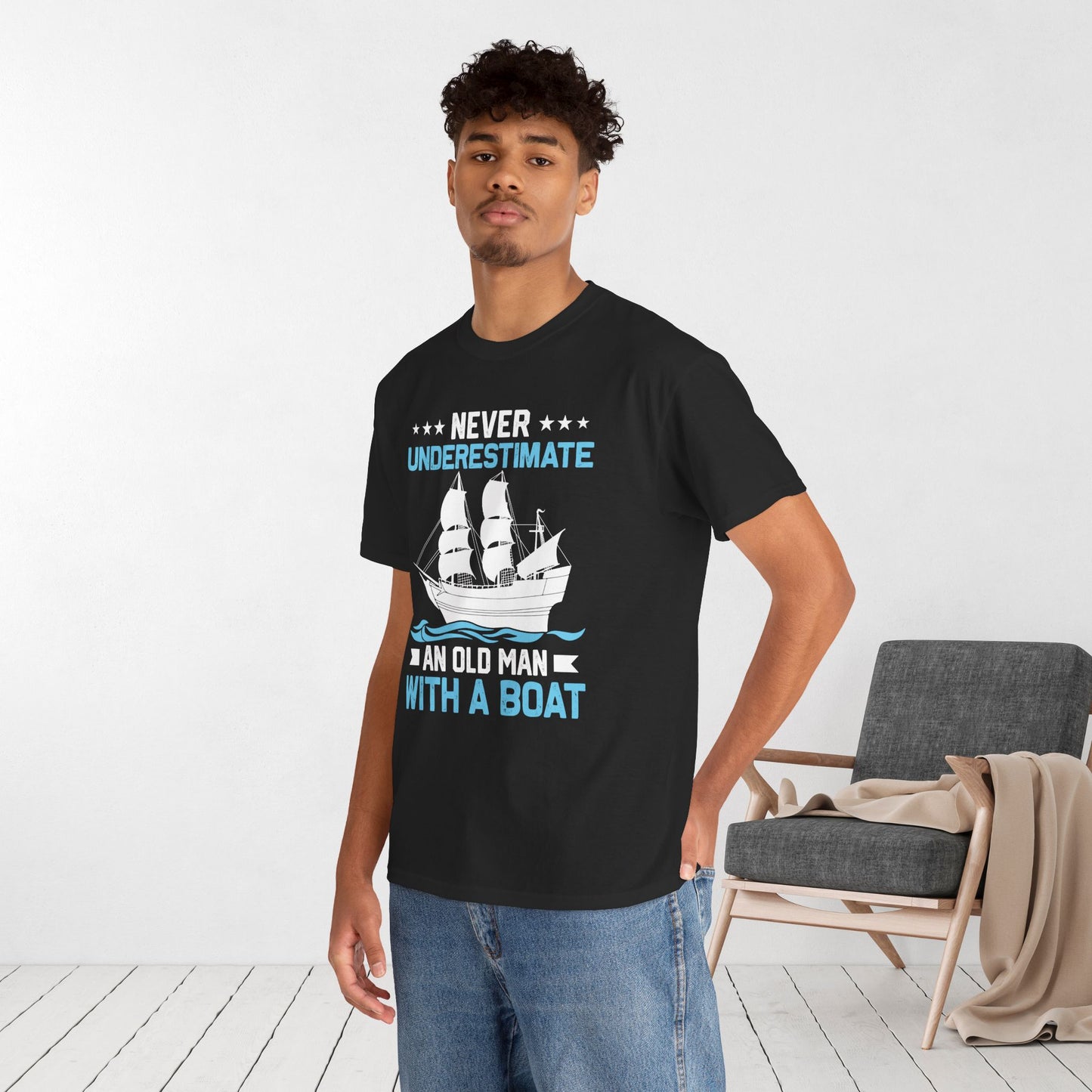 Old Man with a Boat T-Shirt - Funny Sailing Heavy Cotton Tee