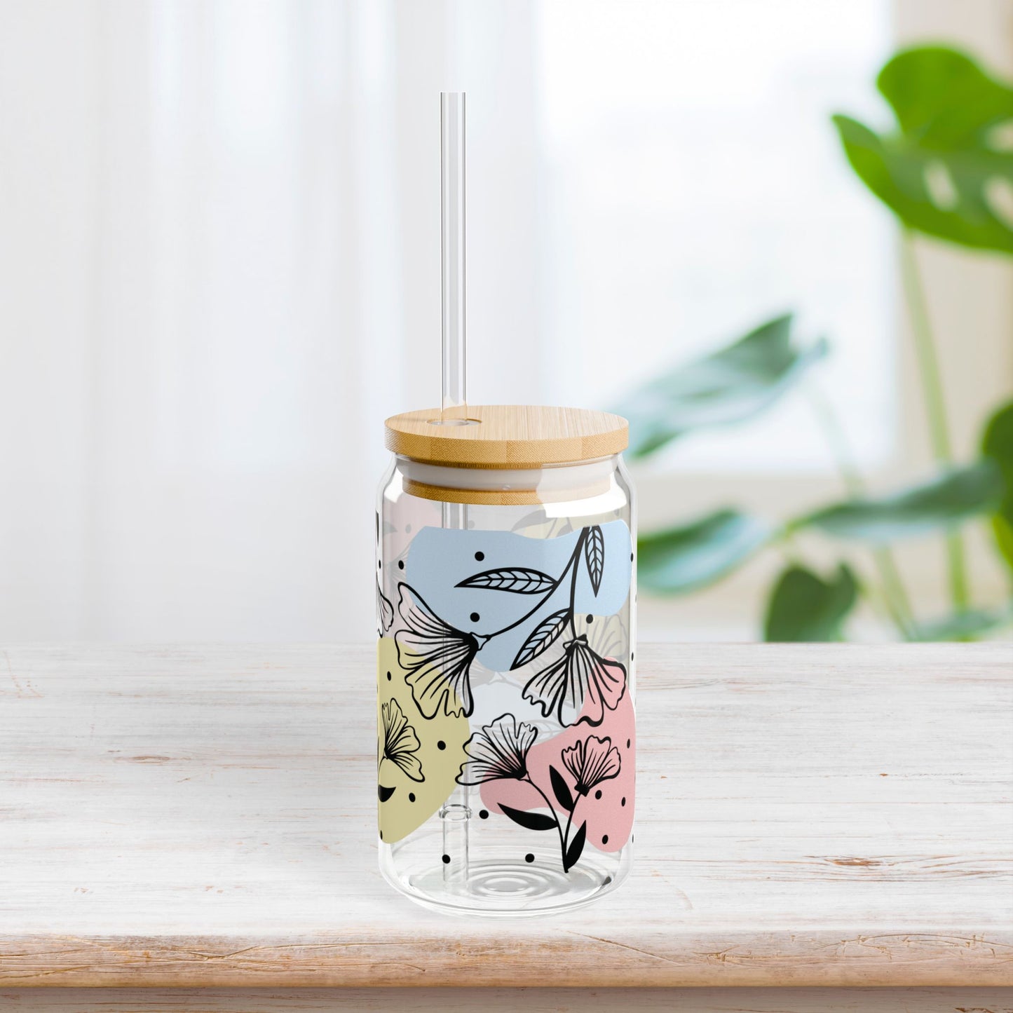 Boho Personalized Floral Sipper Glass with First Name - Custom Name Gifts A-Z