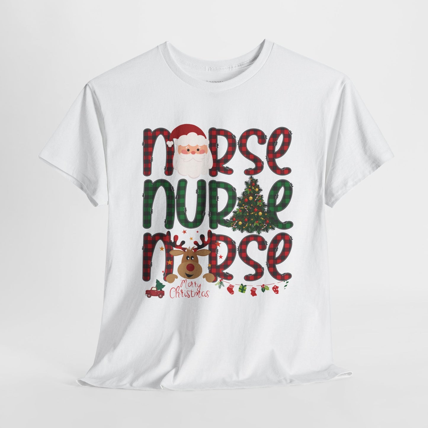 Plaid Christmas Nurse Heavy Cotton Tee