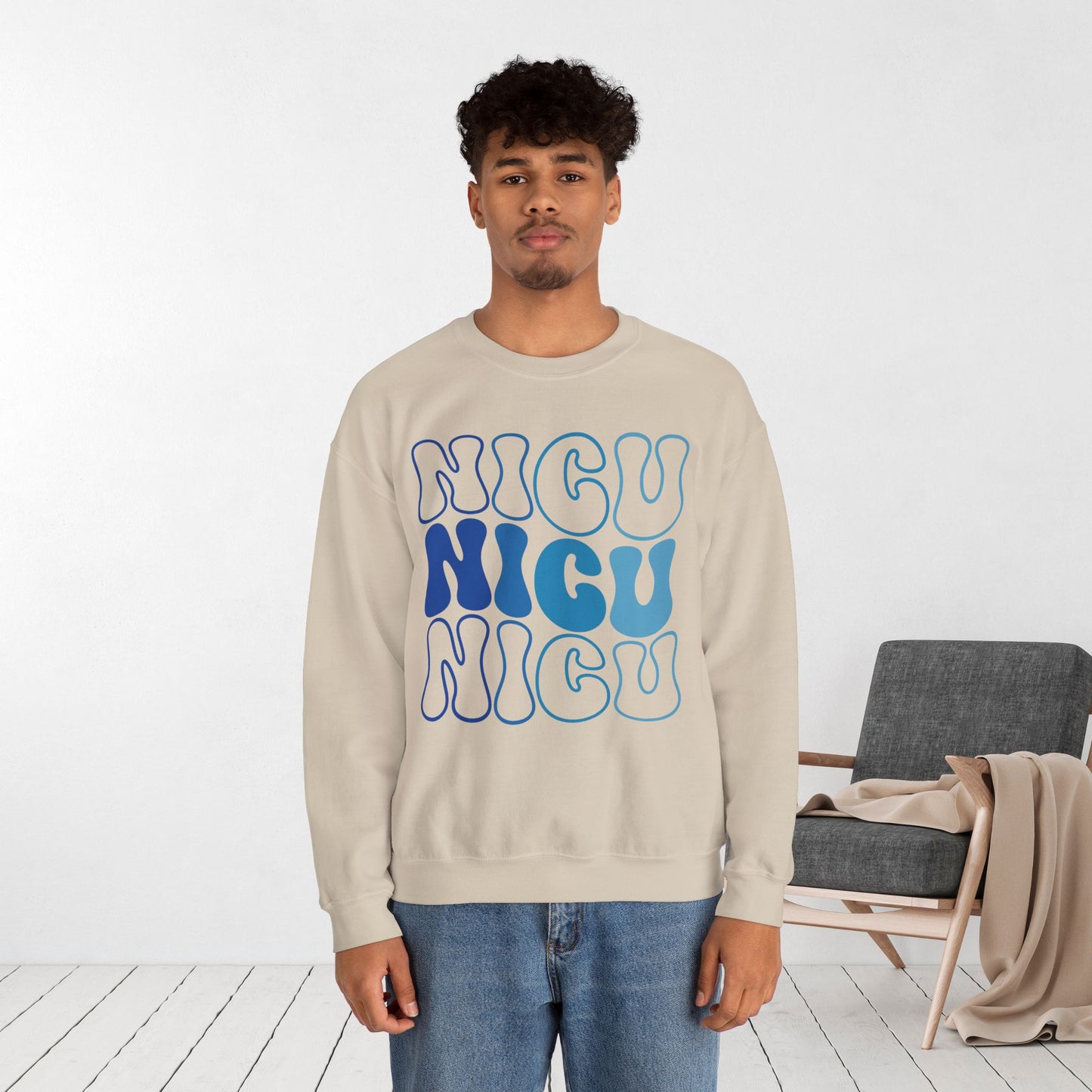 Groovy Blue NICU Sweatshirt - Neonatal ICU Nurse Sweater