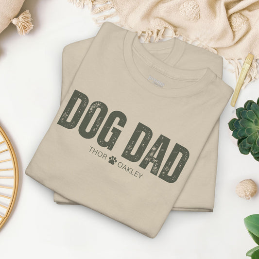 Custom Dog Dad Heavy Cotton Tee with Dogs Name - Personalized Dog Lover Gift