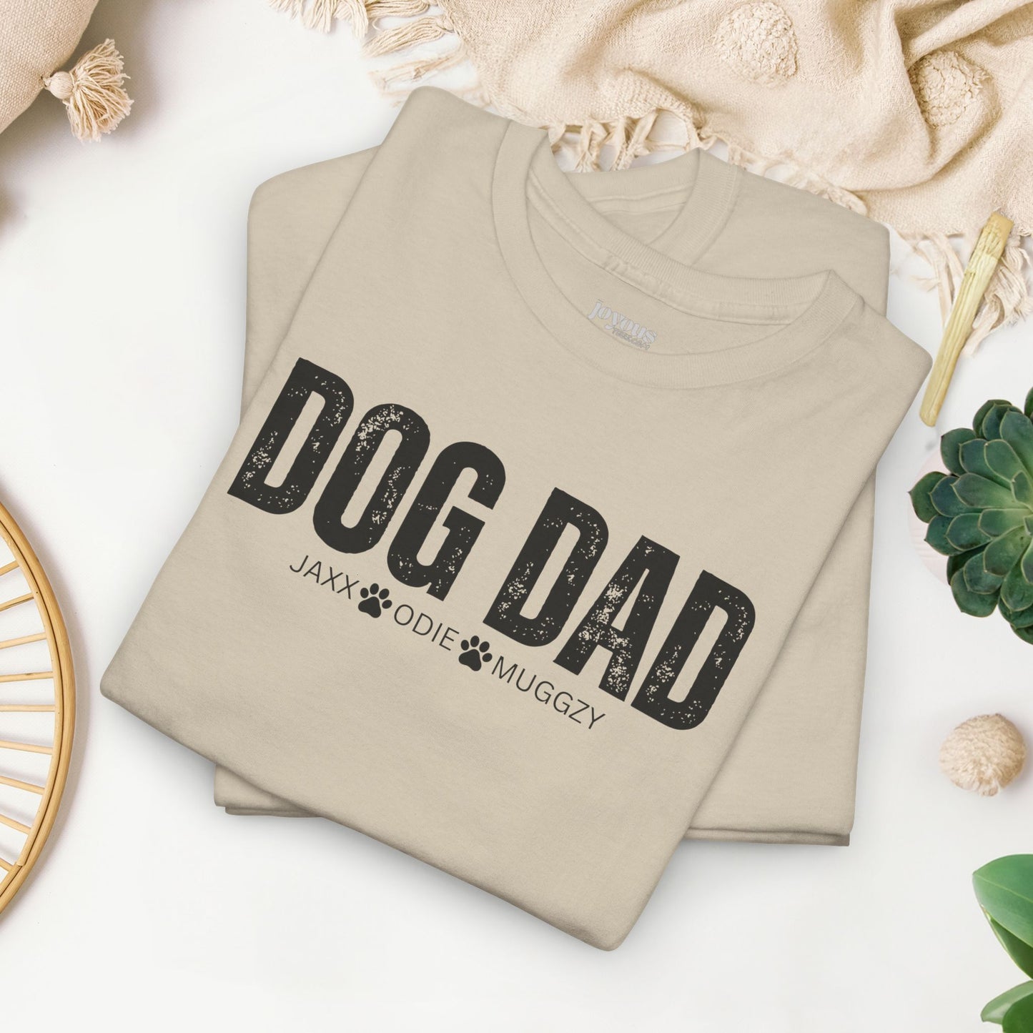 Custom Dog Dad Heavy Cotton Tee with Dogs Name - Personalized Dog Lover Gift