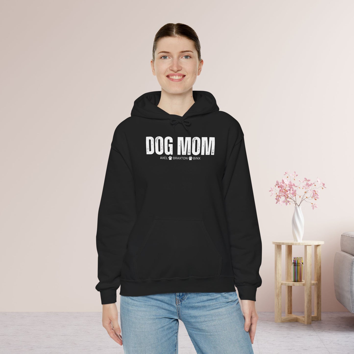 Custom Dog Mom Hoodie with Dogs Name - Personalized Gift for Dog Mom