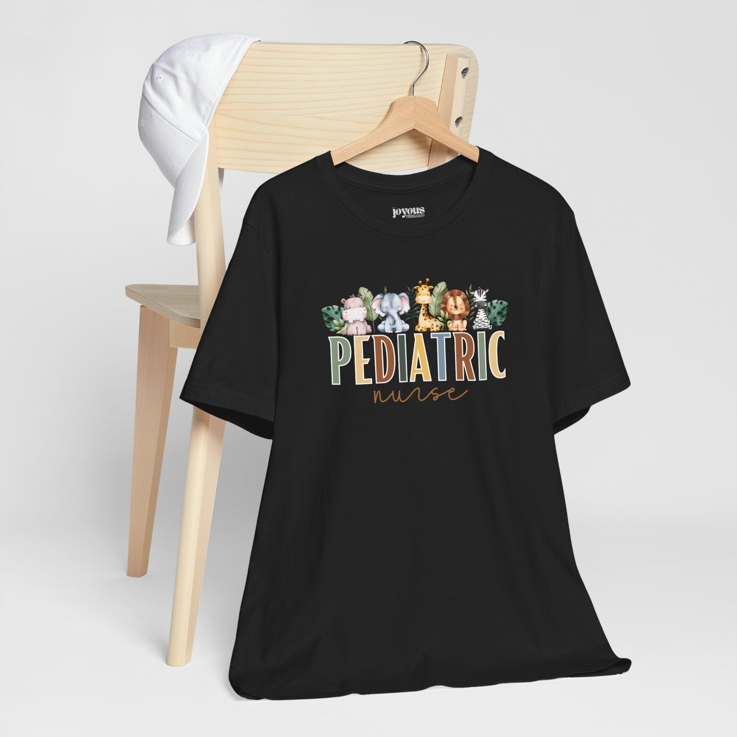 Pediatric Nurse Soft Cotton Tee with Cute Safari Animals for PEDS Nurse