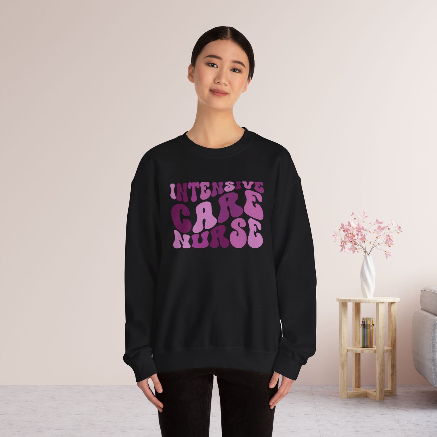 Groovy Purple ICU Nurse Crewneck Sweatshirt