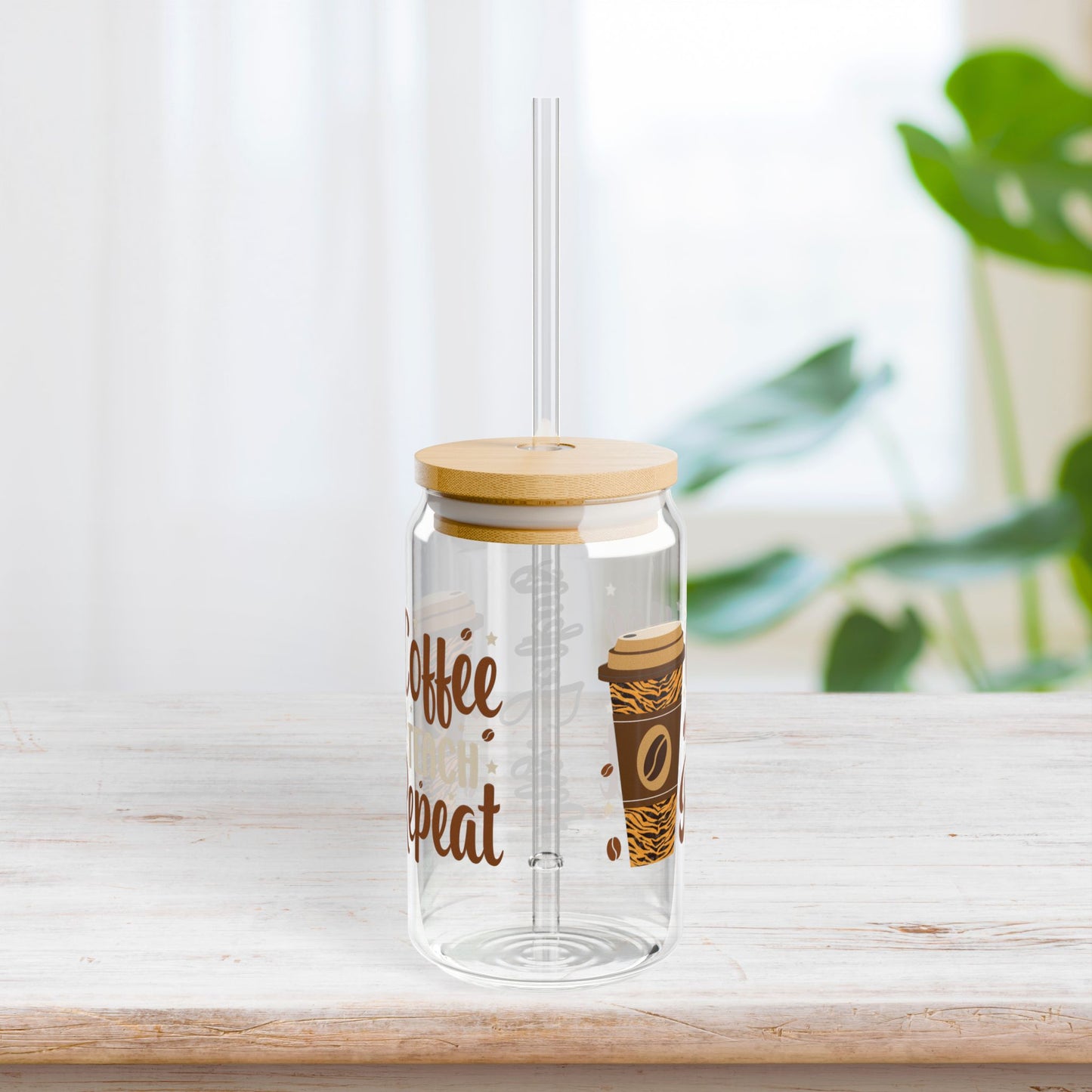 Coffee Teach Repeat Personalized Teacher Sipper Glass - Custom Teacher Gifts