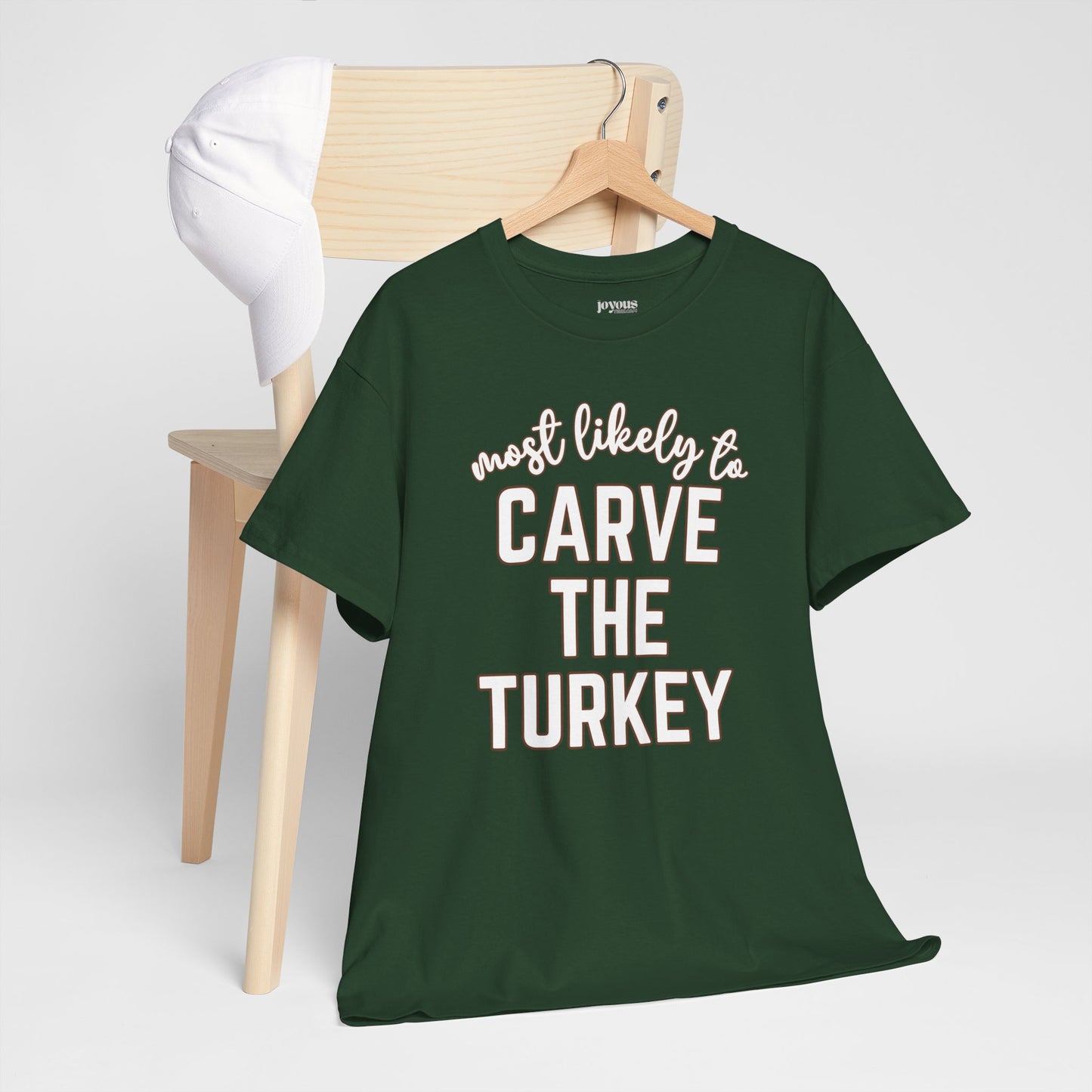 Funny Thanksgiving Shirt - Most Likely To Carve the Turkey Heavy Cotton Tee