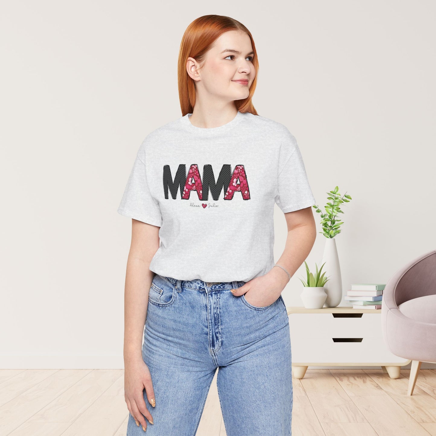 Custom Mama Soft Cotton Tee with Kids Names - Personalized Gift for Mom