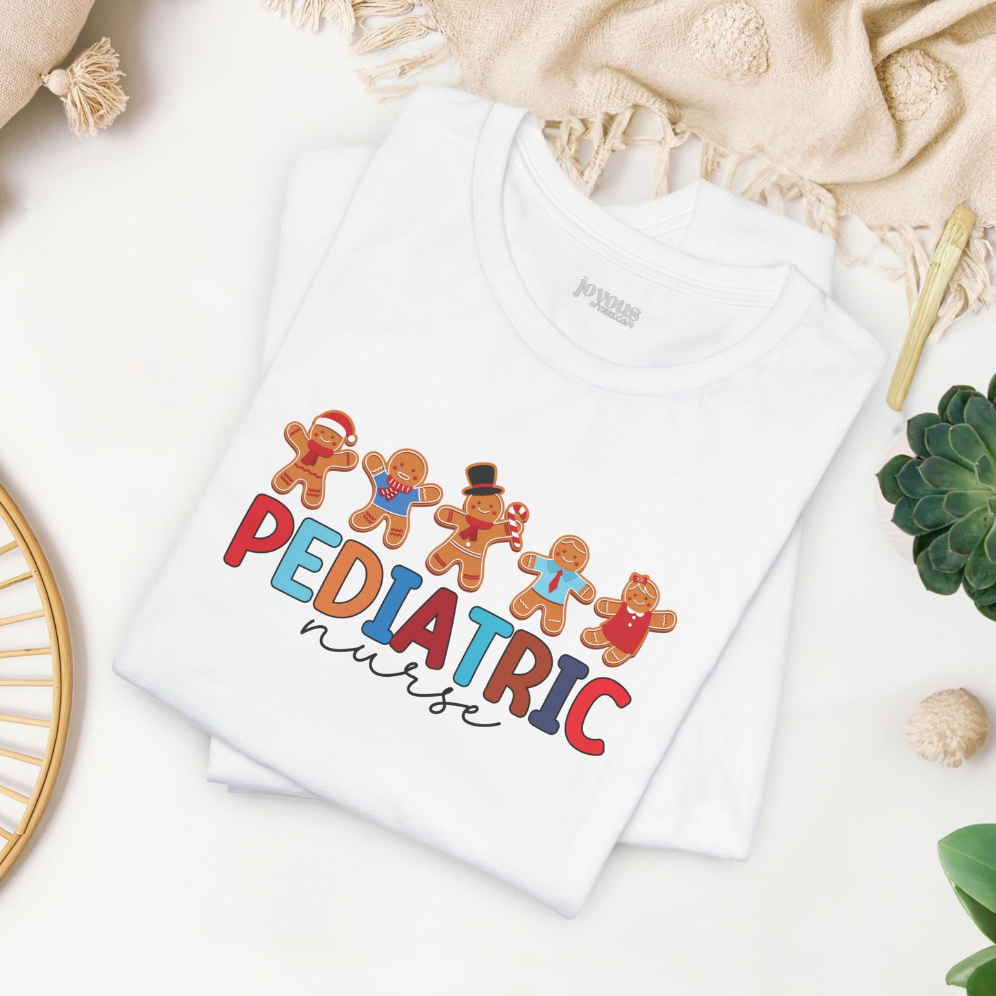 Christmas Pediatric Nurse Soft Cotton Tee with Gingerbread Men