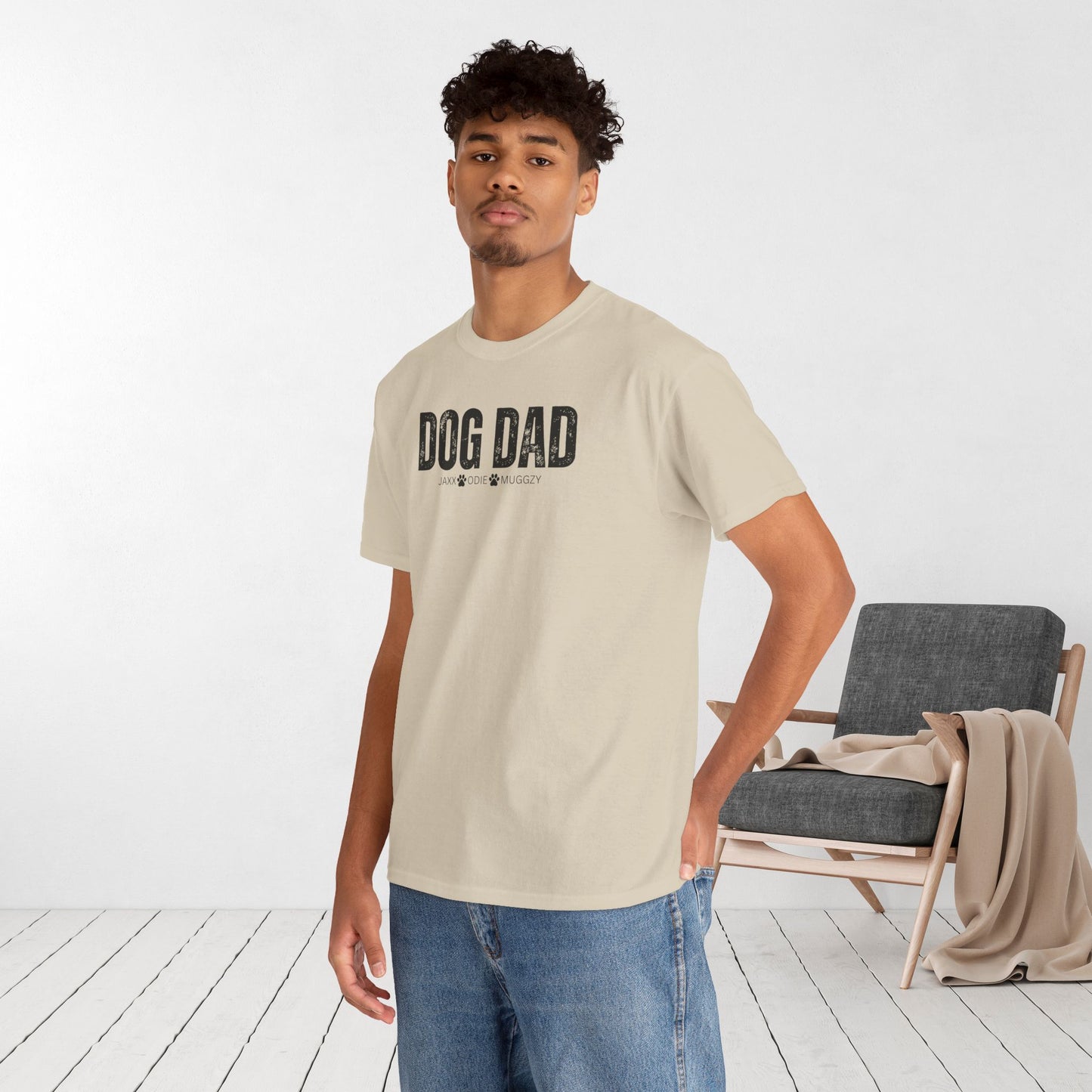 Custom Dog Dad Heavy Cotton Tee with Dogs Name - Personalized Dog Lover Gift