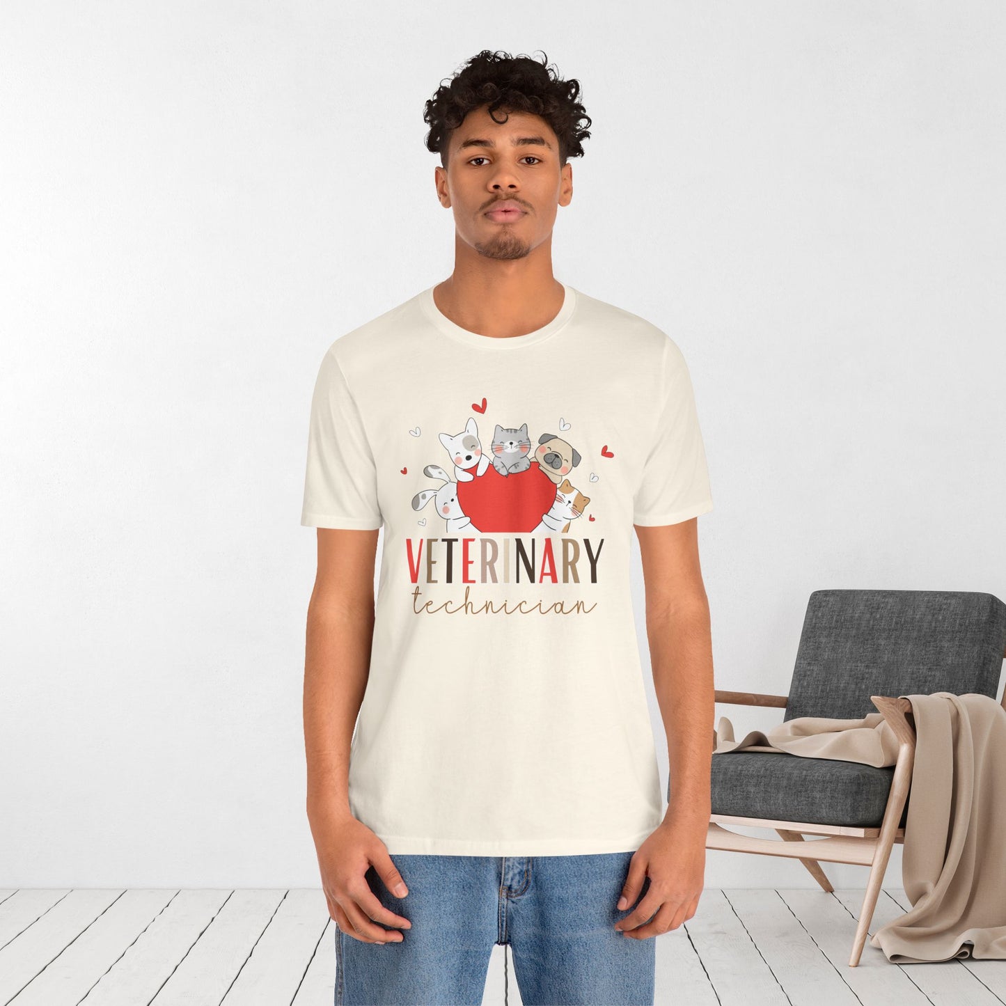 Cute Veterinary Technician Soft Cotton Tee with Dogs and Cats for VET Technician