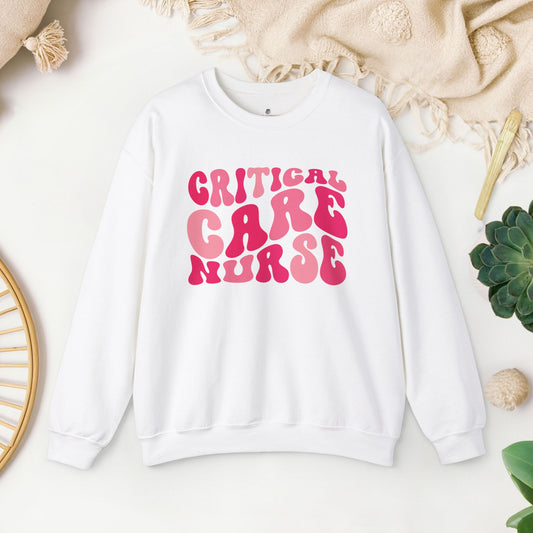 Groovy Pink Critical Care Nurse Crewneck Sweatshirt