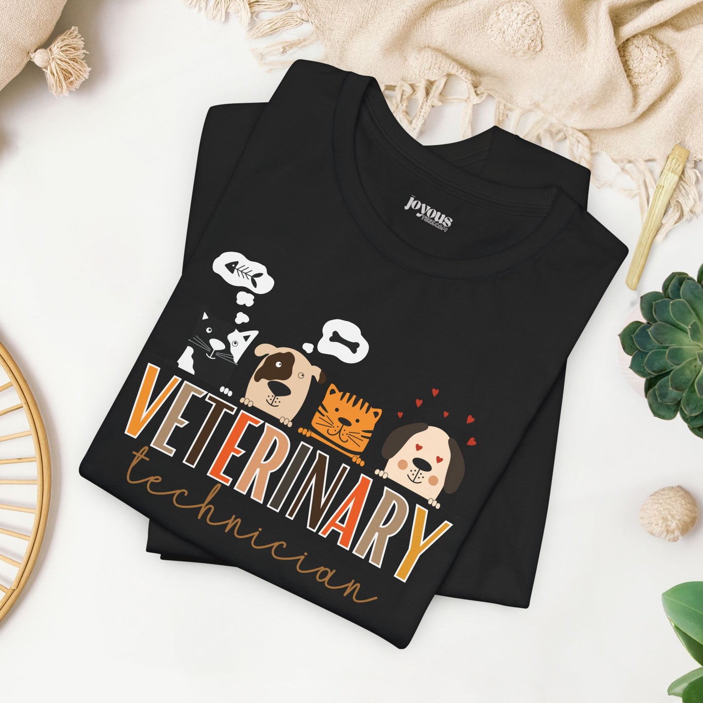 Veterinary Technician Soft Cotton Tee with Cute Dogs and Cats for VET Technician