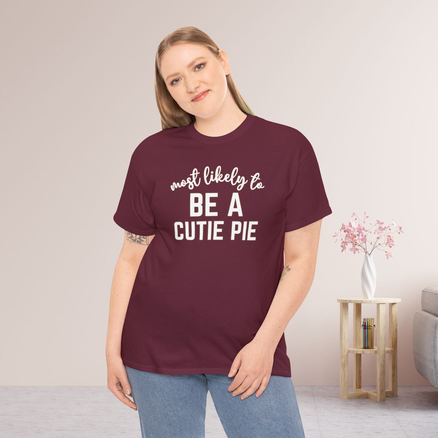 Funny Thanksgiving Shirt - Most likely to Be a Cutie Pie Heavy Cotton Tee