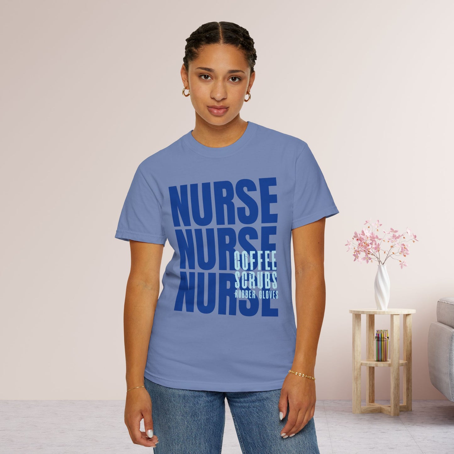 Blue Comfort Colors Nurse Shirt - Coffee Scrubs Rubber Gloves Shirt