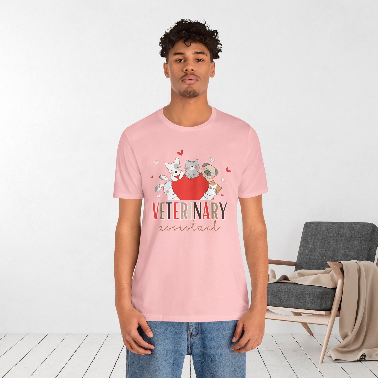 Veterinary Assistant Soft Cotton Tee with Cute Dogs and Cats for VET Assistant