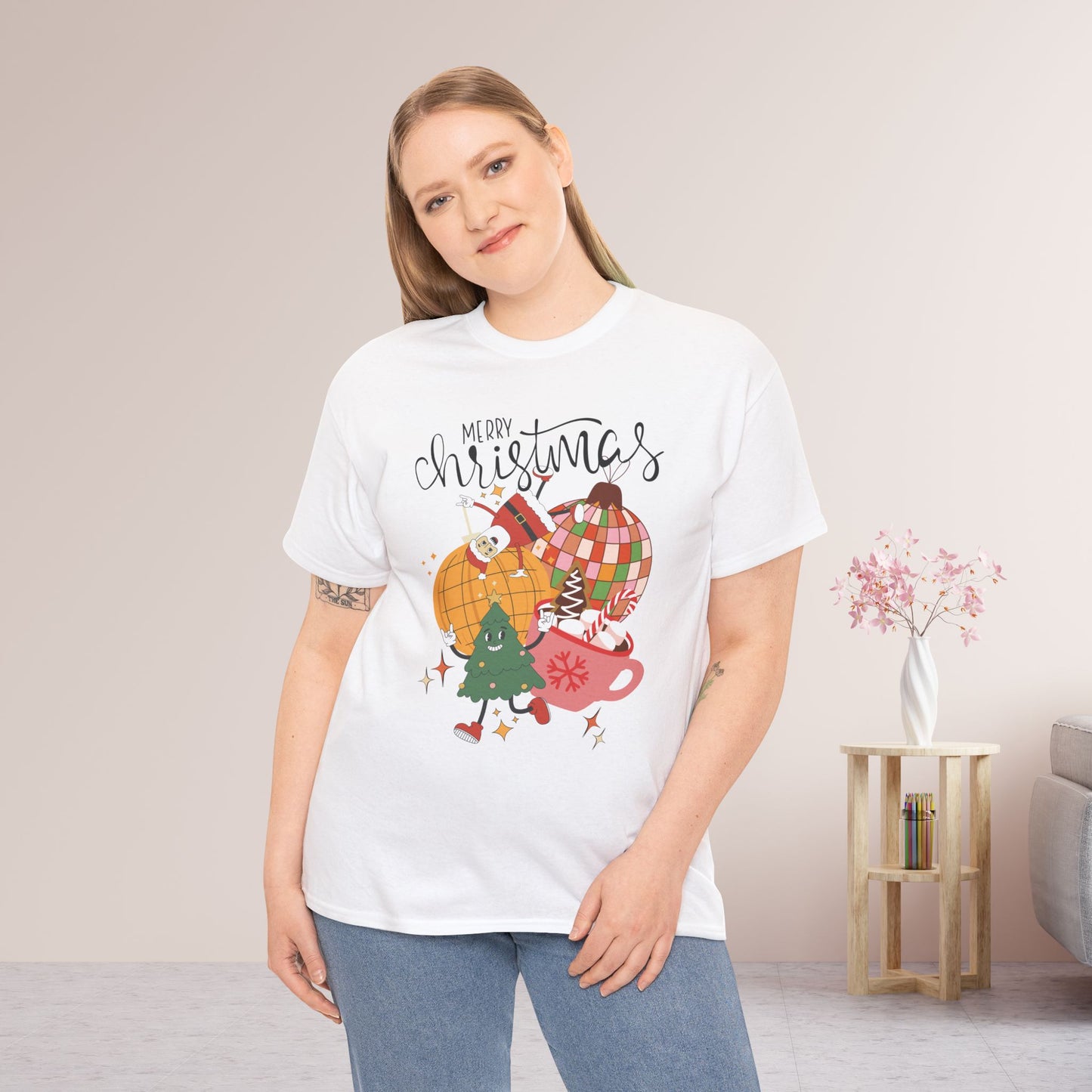 Merry Christmas Retro Ornament Shirt - Christmas Heavy Cotton Tee