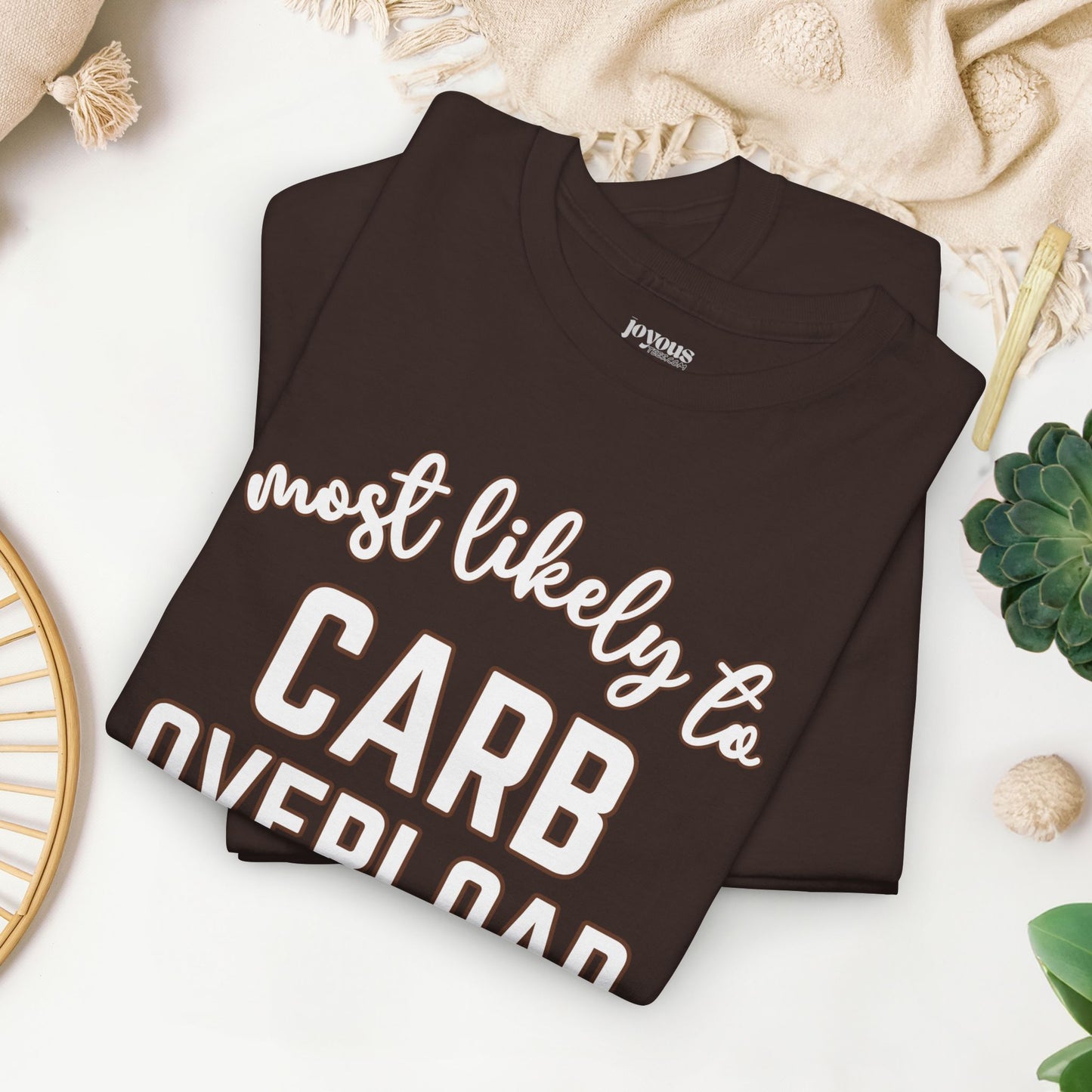 Funny Thanksgiving Shirt - Most Likely to Carb Overload Heavy Cotton Tee