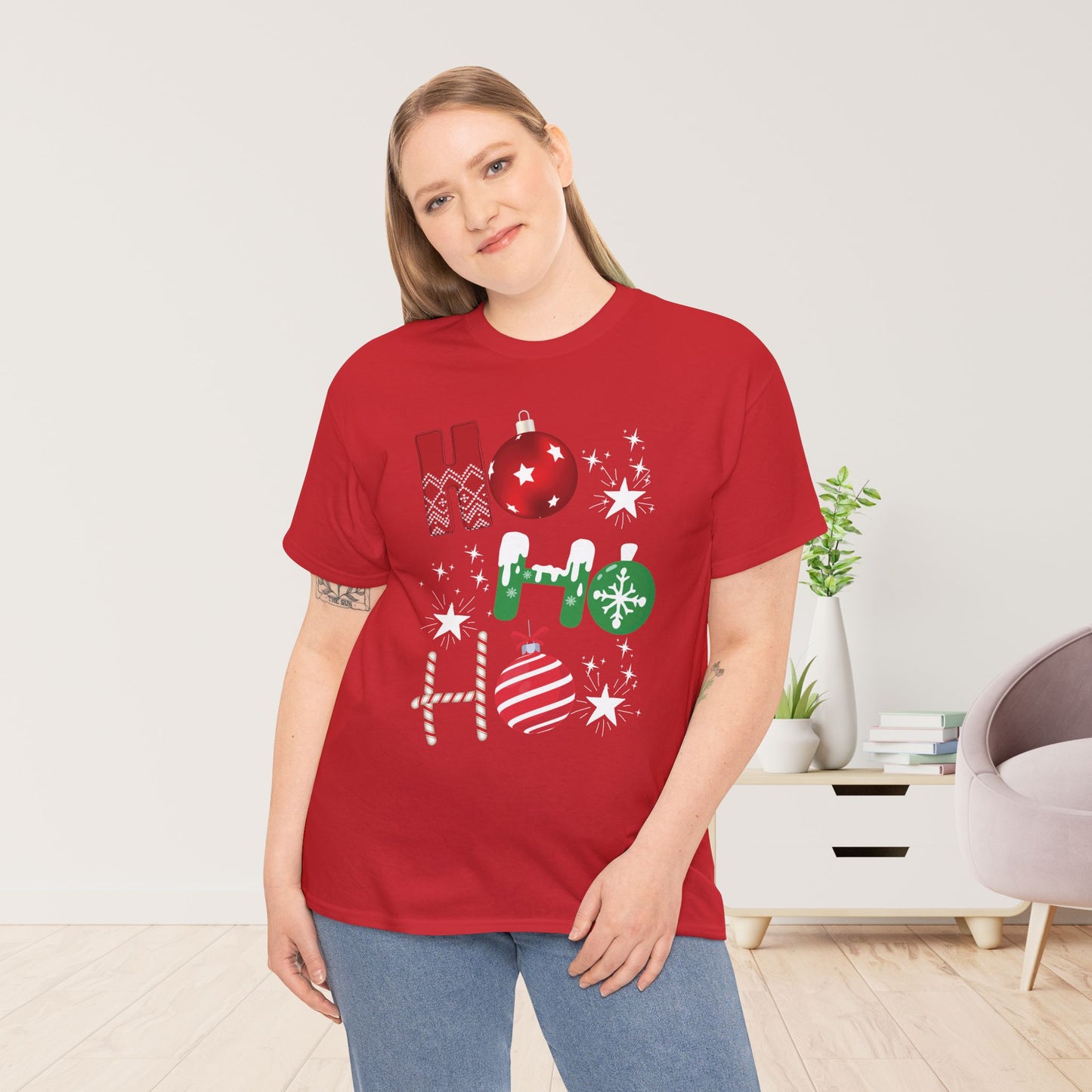 Ho Ho Ho Christmas Shirt - Matching Family Christmas Heavy Cotton Tee