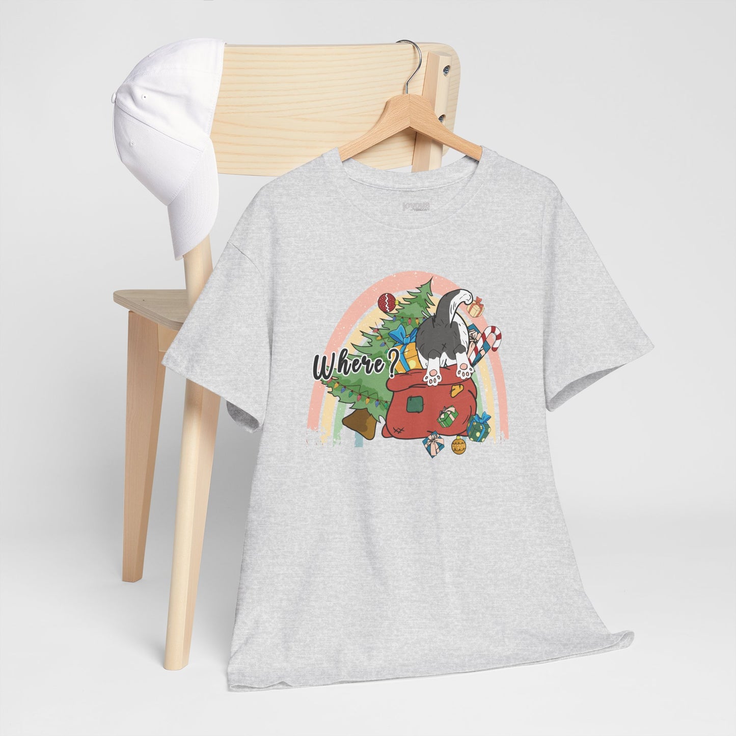 Where? Funny Cat Christmas Heavy Cotton Tee - Cat Lovers Christmas Gift