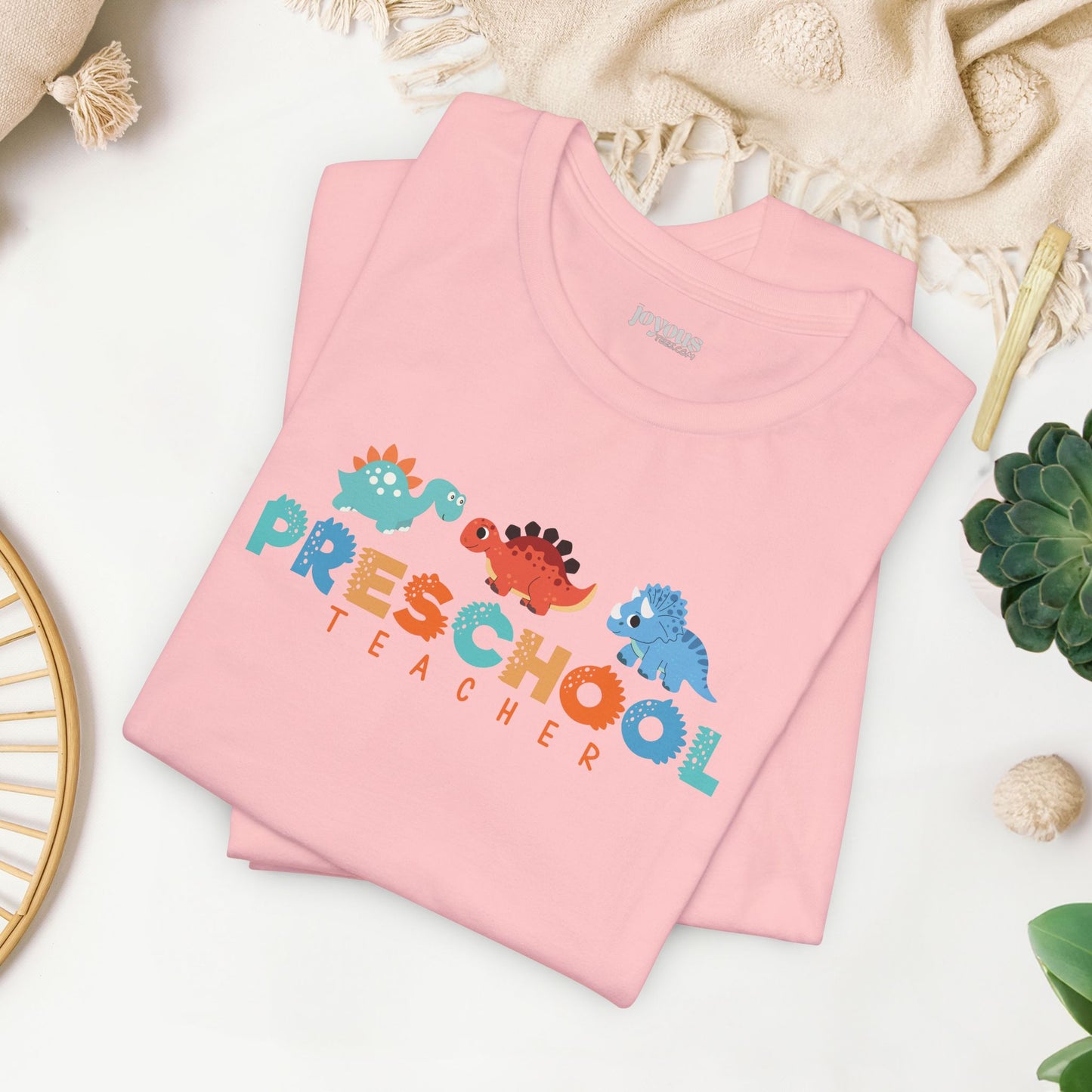 Preschool Teacher Soft Cotton Tee with Dinosaurs