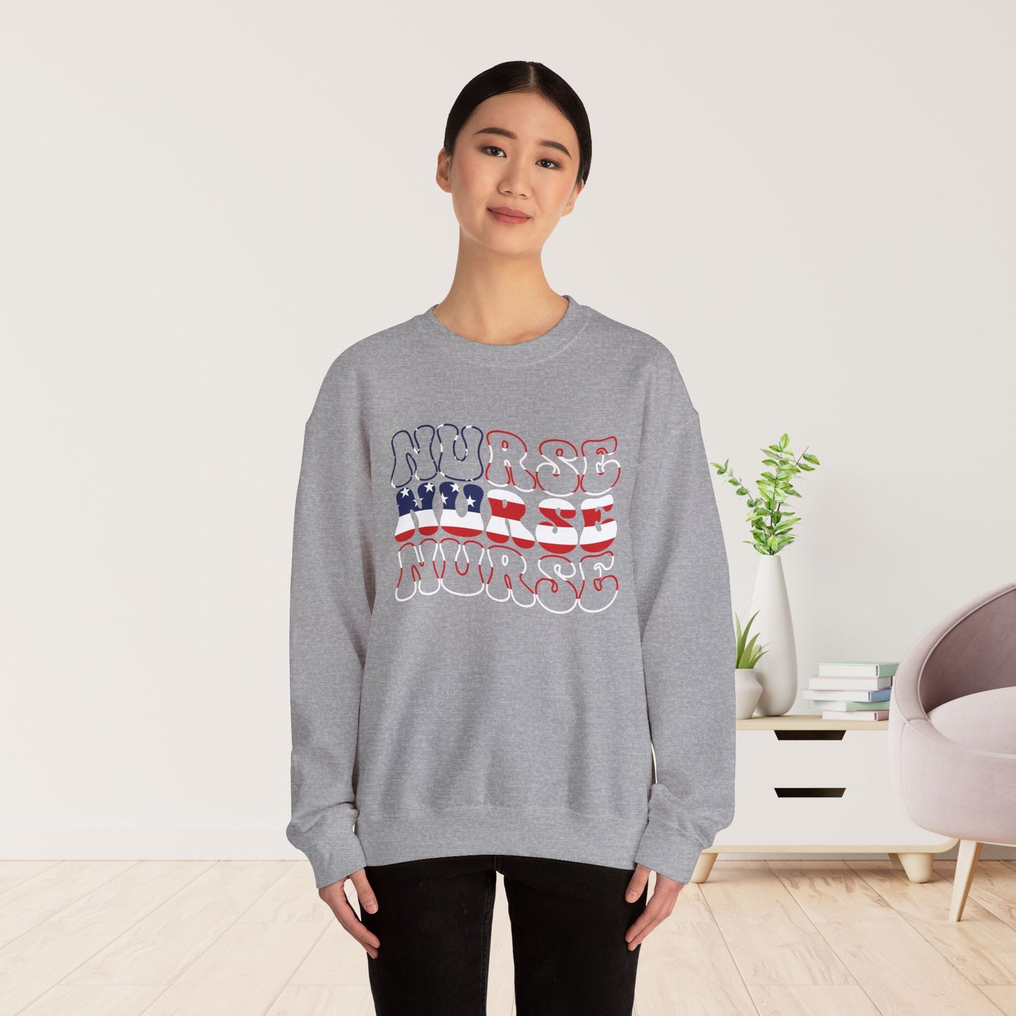 Groovy Patriotic Nurse Sweatshirt - 4th of July Nurse Sweatshirt