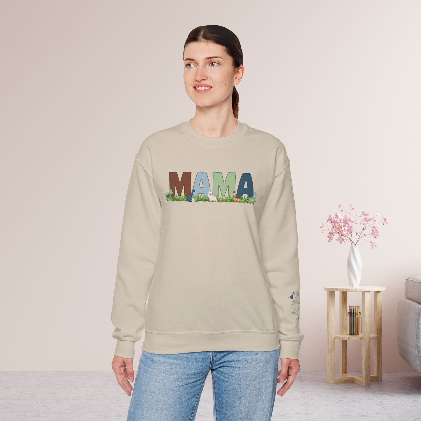 Custom Dinosaur Mama Sweatshirt with Kids Name - Personalized Gift for Mom