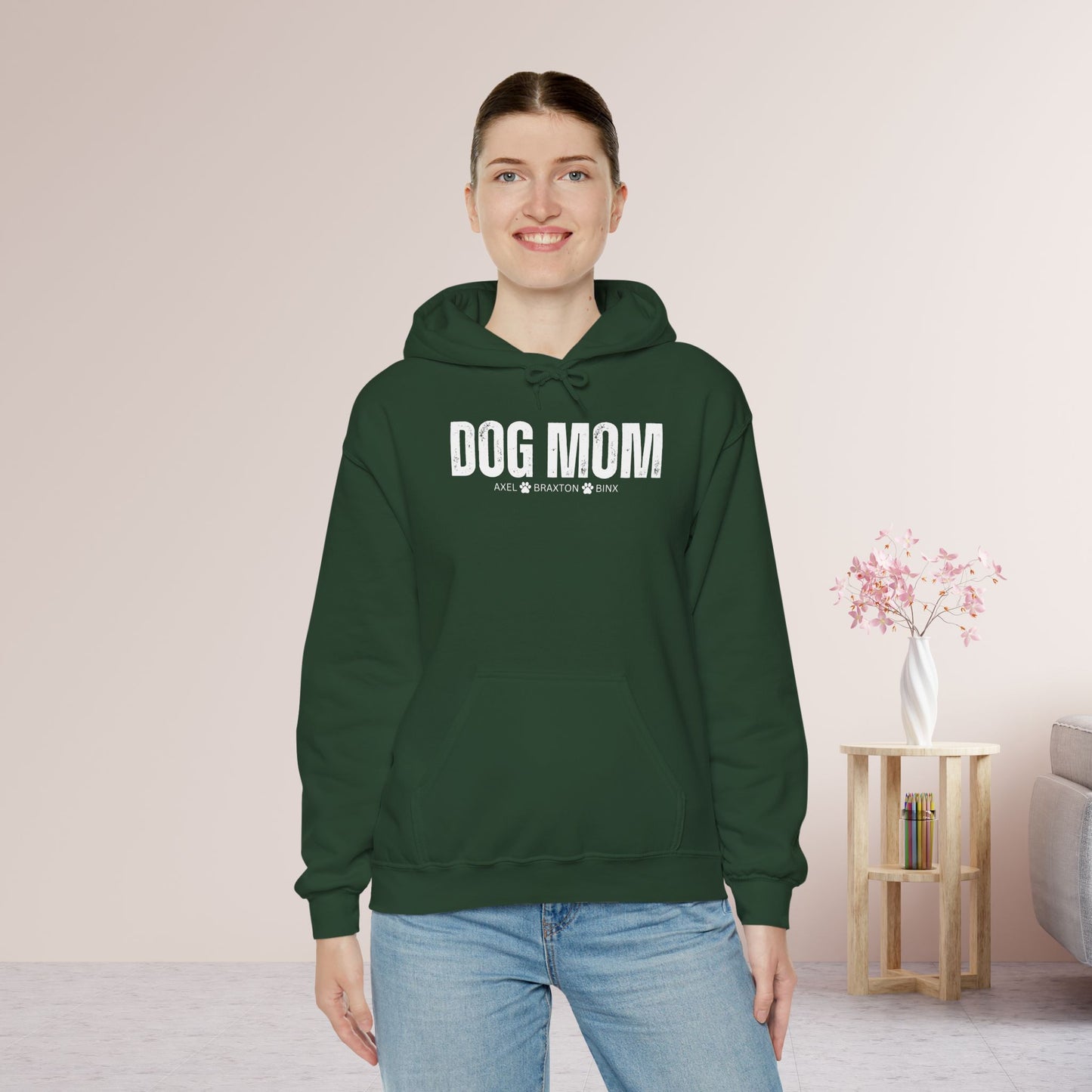 Custom Dog Mom Hoodie with Dogs Name - Personalized Gift for Dog Mom