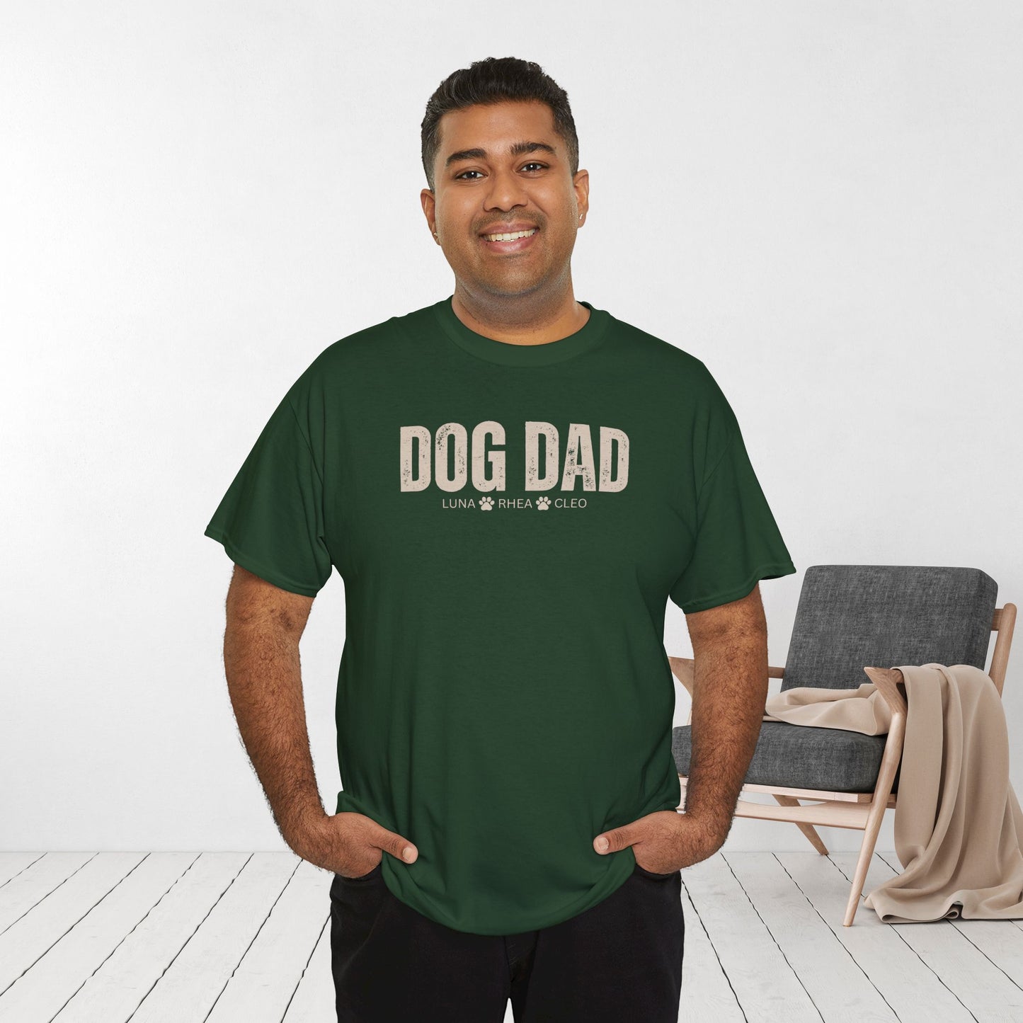 Custom Dog Dad Heavy Cotton Tee with Dogs Name - Personalized Dog Lover Gift