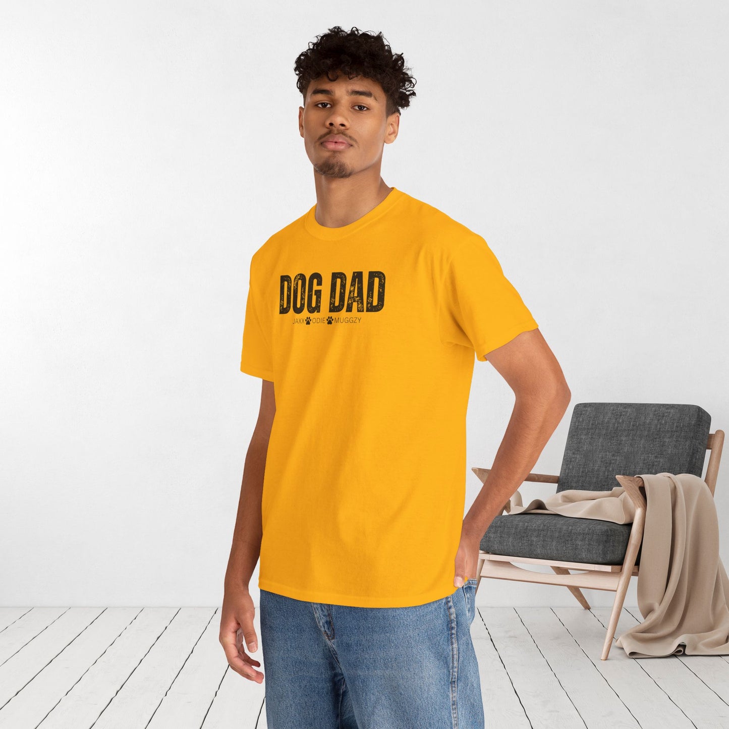 Custom Dog Dad Heavy Cotton Tee with Dogs Name - Personalized Dog Lover Gift