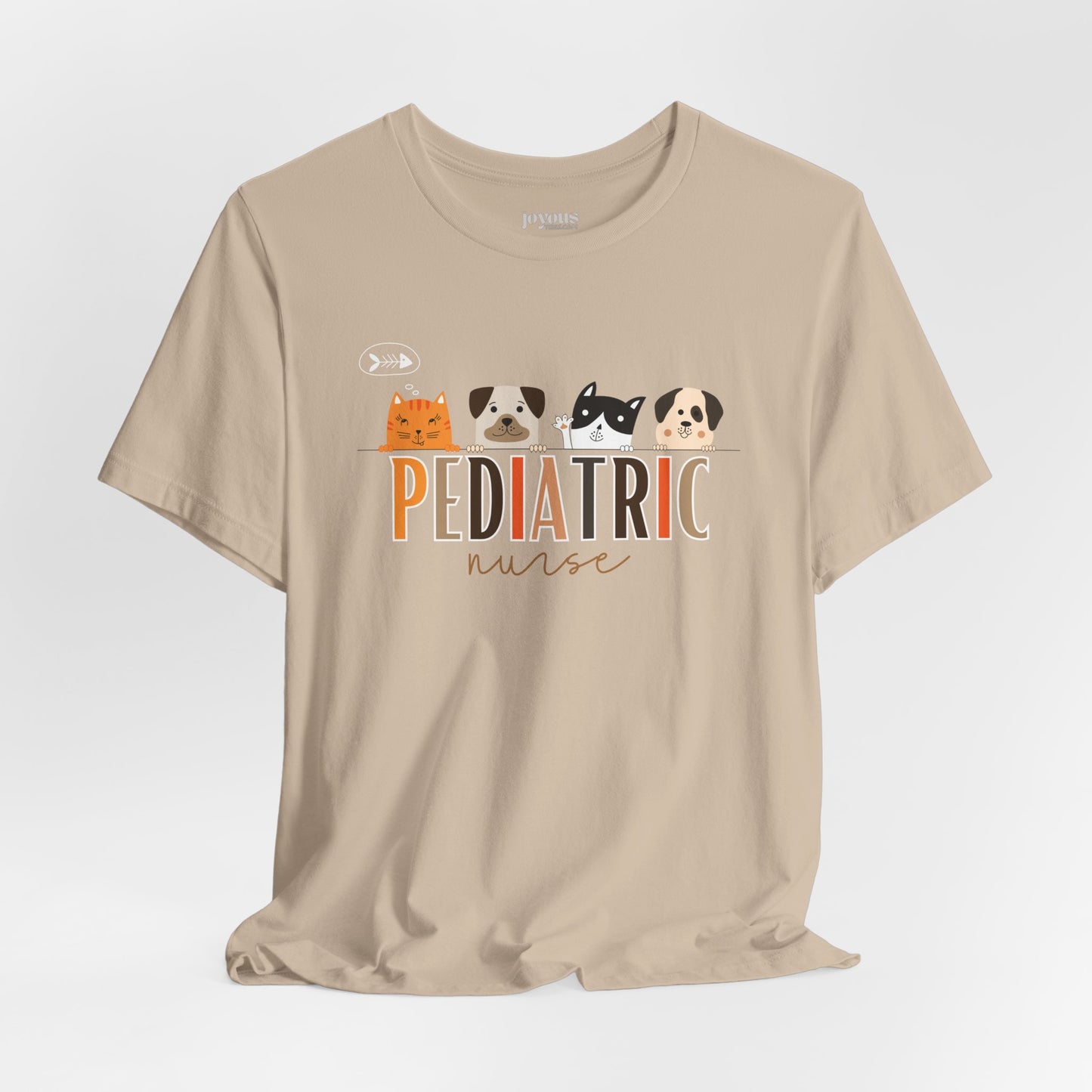 Cute Pediatric Nurse Soft Cotton Tee with Dogs and Cats for PEDS Nurse