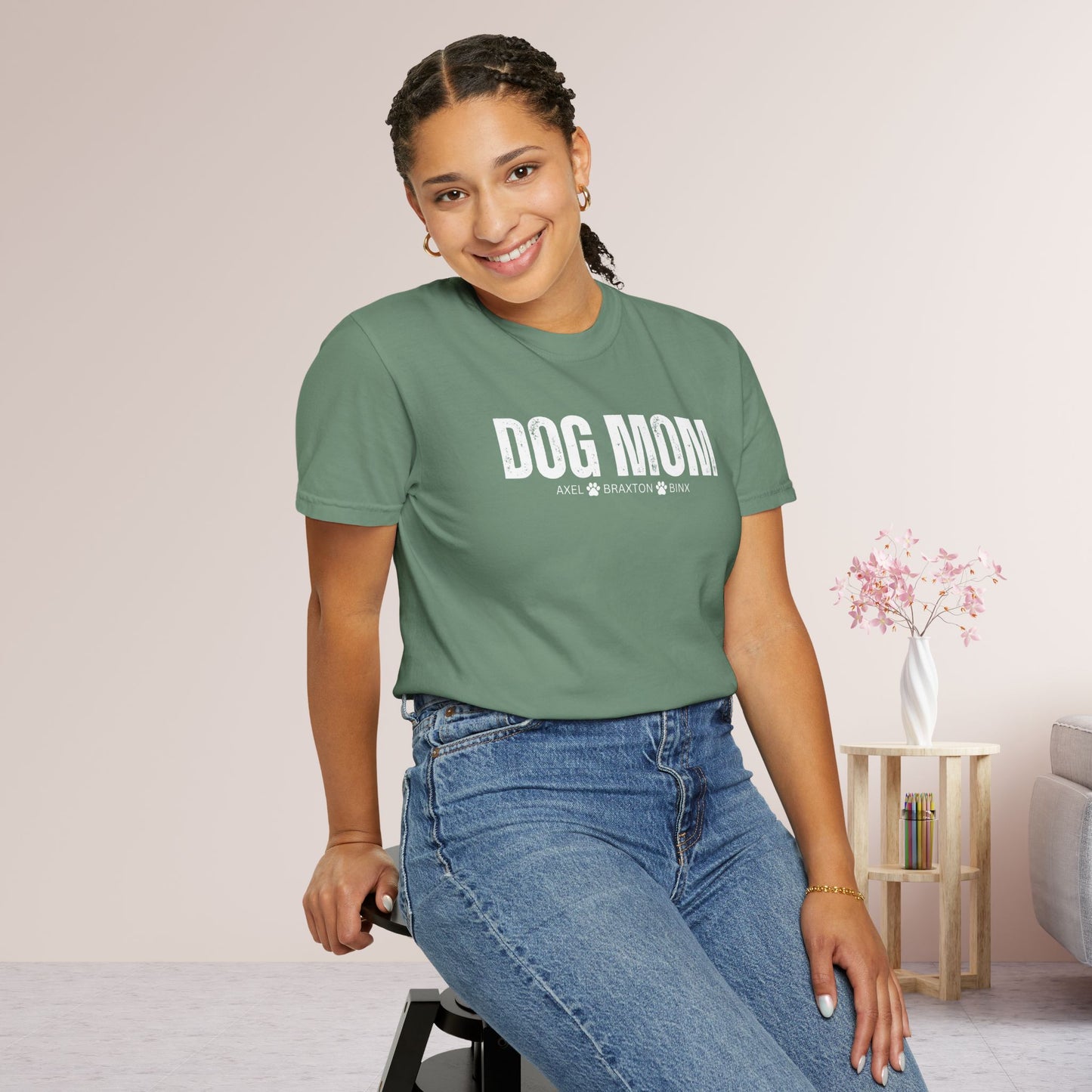Custom Dog Mom Comfort Colors Shirt with Dogs Name - Personalized Dog Lover Gift